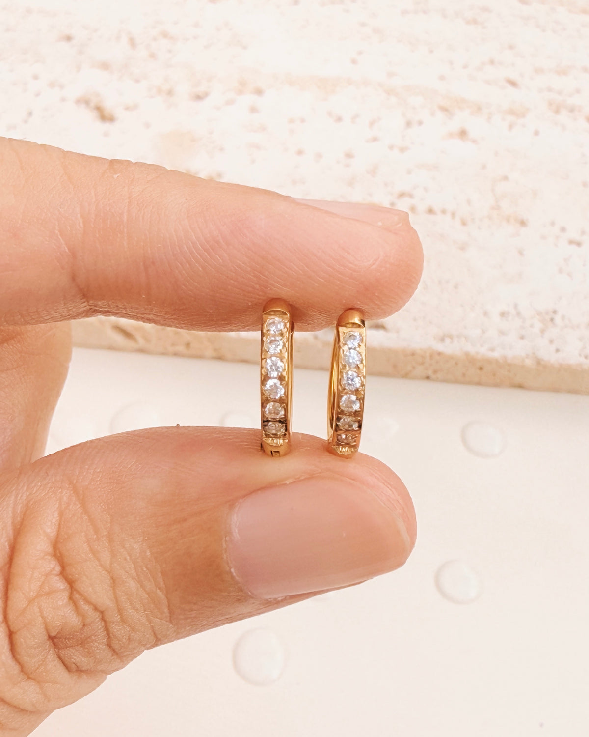 Danna (Bundle Set) 3 Pairs Round Zircon Crowned Set Gold Studs Zircon Paved Round Gold Huggies Classic Gold Huggies Round Zircon Drop Earrings