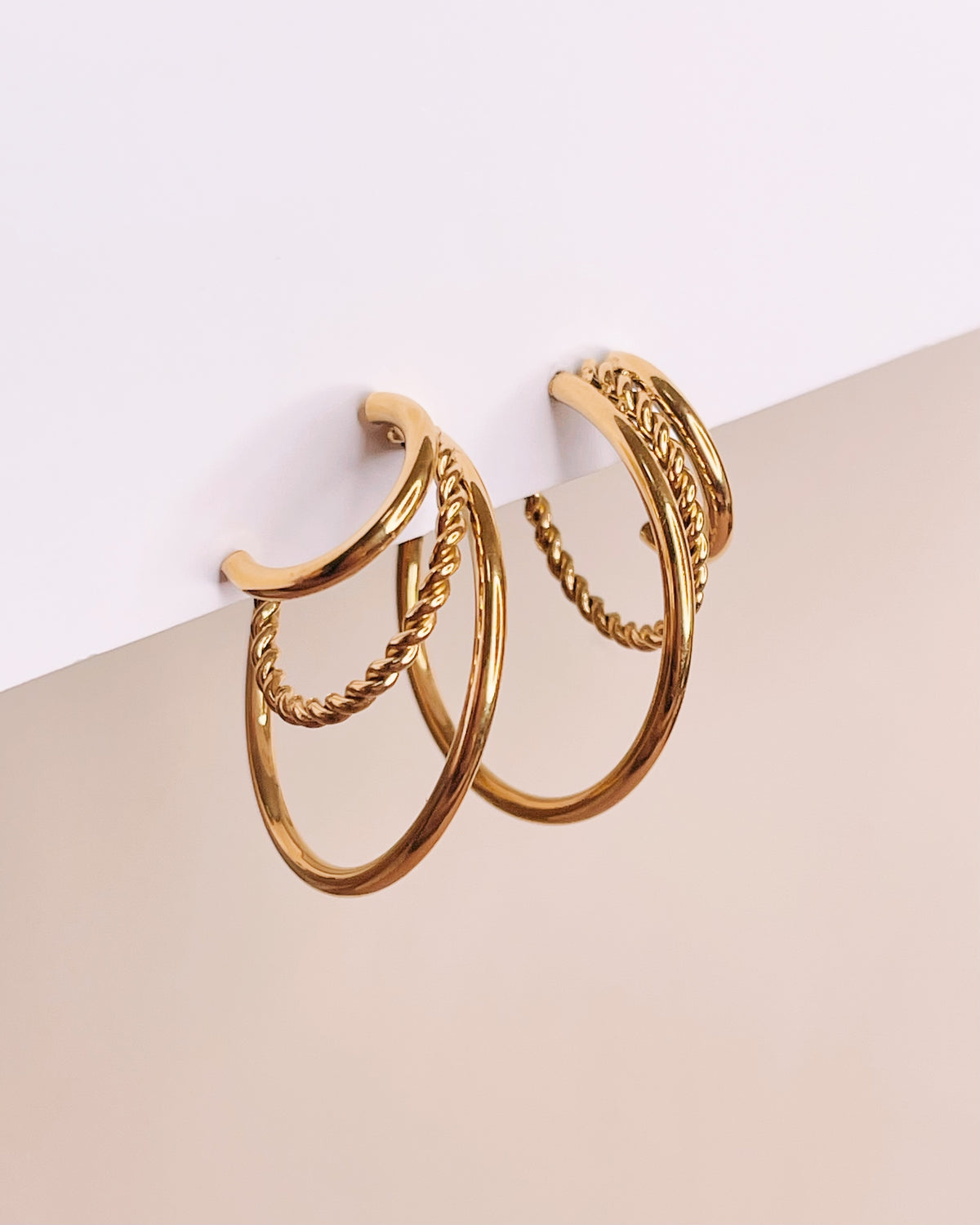 Florence Triple Layer Twisted Gold Hoops