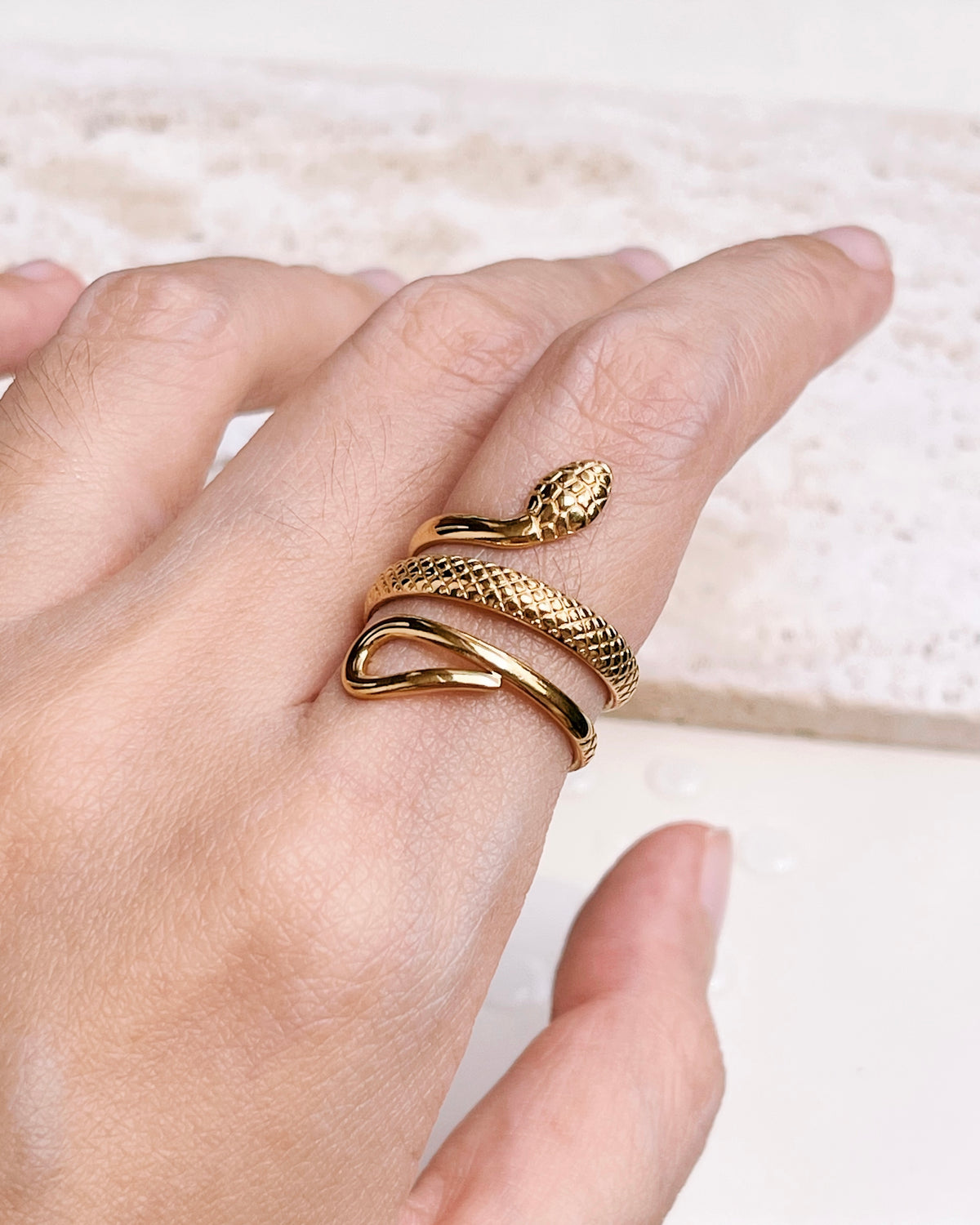 Claire Carved Snake Skin Coiled Design Open Gold Ring