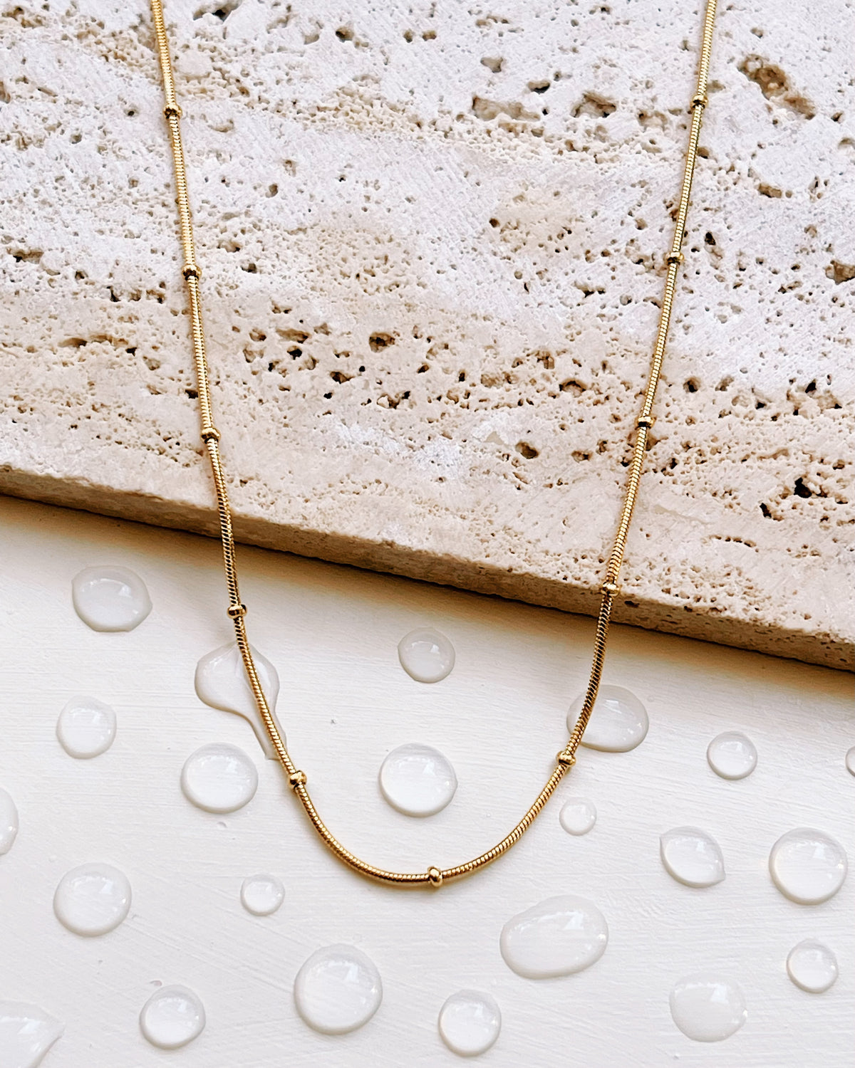 Georgia Ball Beaded Classic Thin Snake Chain Gold Necklace