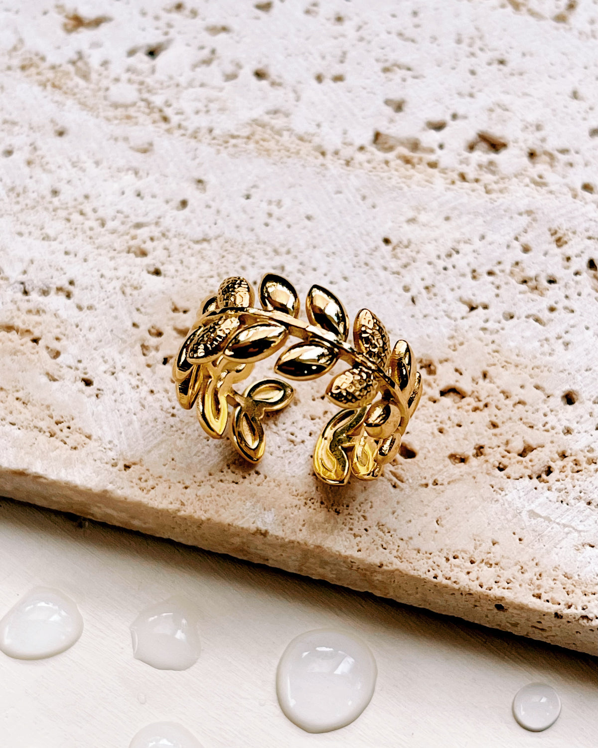 Giselle Textured Leaf Design Gold Ring