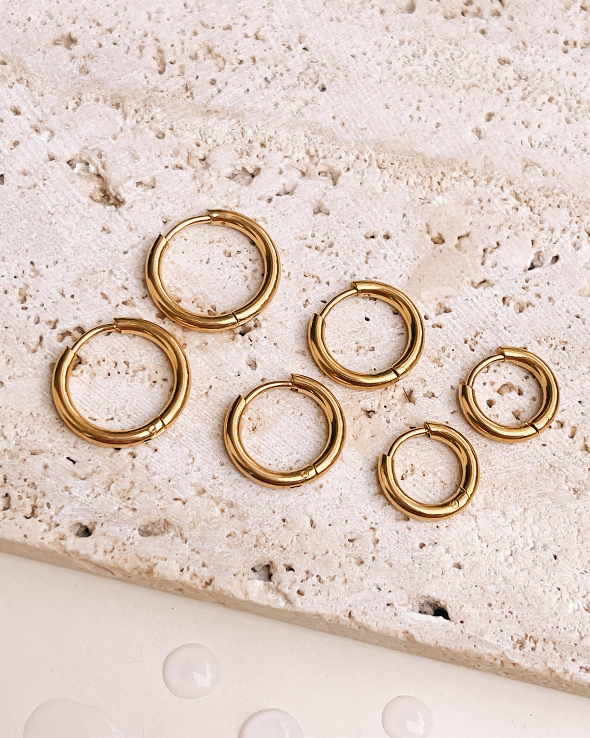 Helaena (Bundle Set) 3 Pairs 3 Sizes Classic Dainty Minimalist Round Gold Huggies