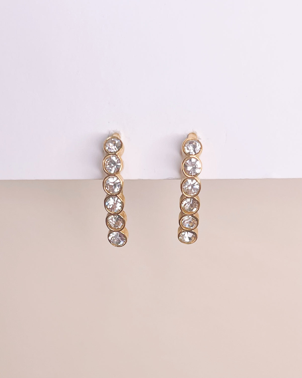 Sloane Bezel Zircon Paved Gold Hook Earrings