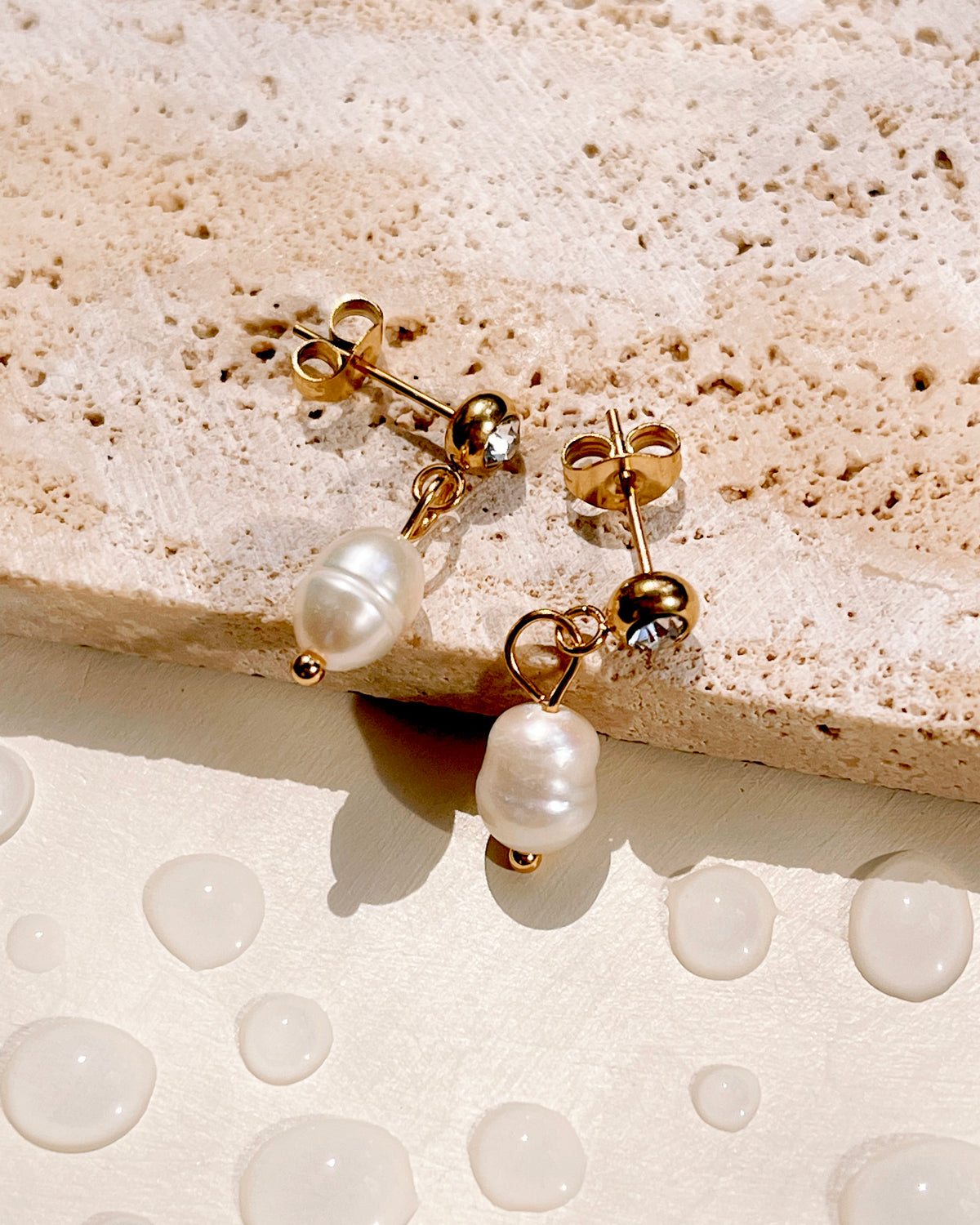 Libby Round Zircon Stud Baroque Freshwater Pearl Drop Earrings