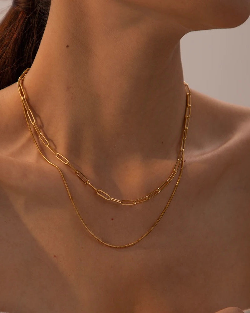Mabel Double Layer Snake Paperclip Chain Gold Necklace