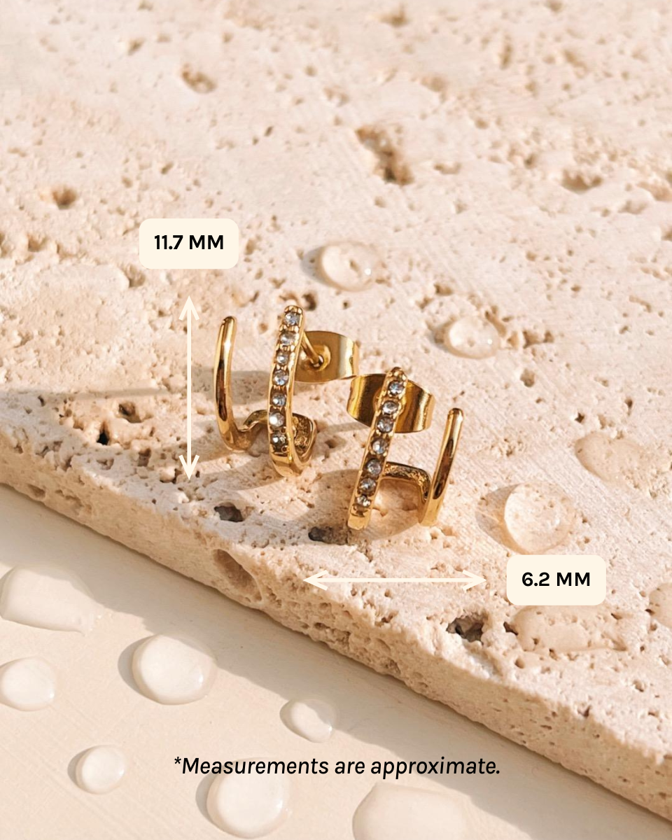 Anne (Gold) Double Layer Zircon Paved Layered Look Studs