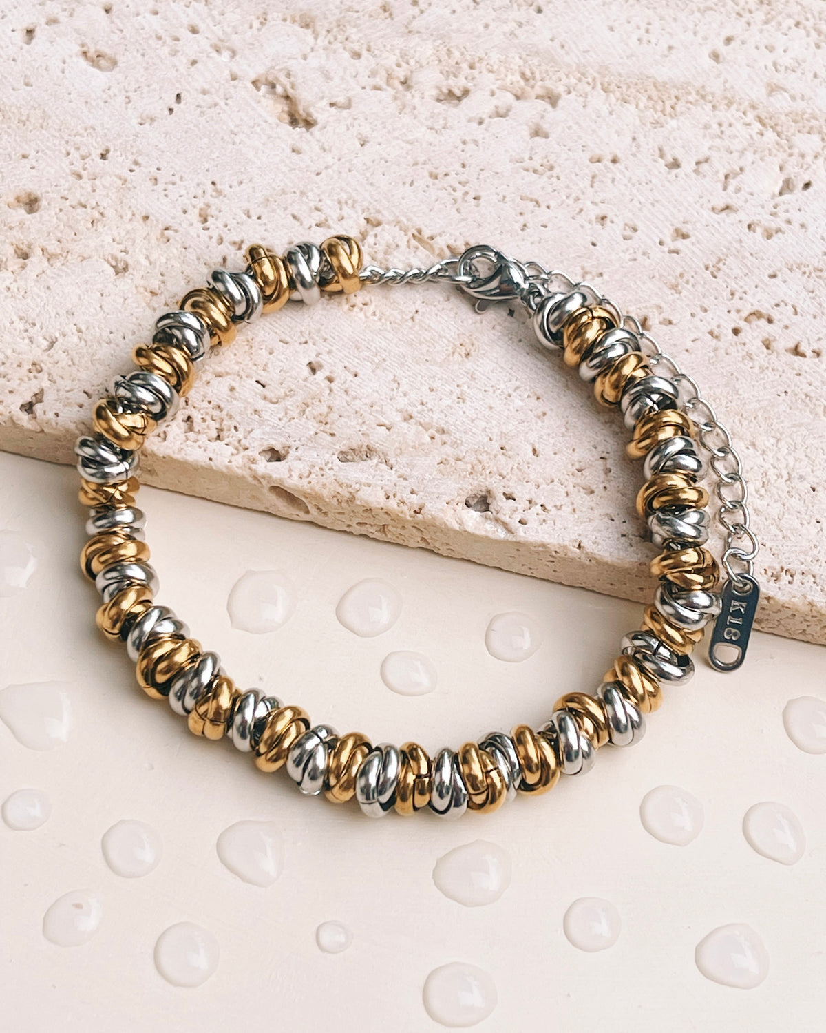 Anika (Two Tone) Twisted Layered Beads Rope Design Gold Bracelet