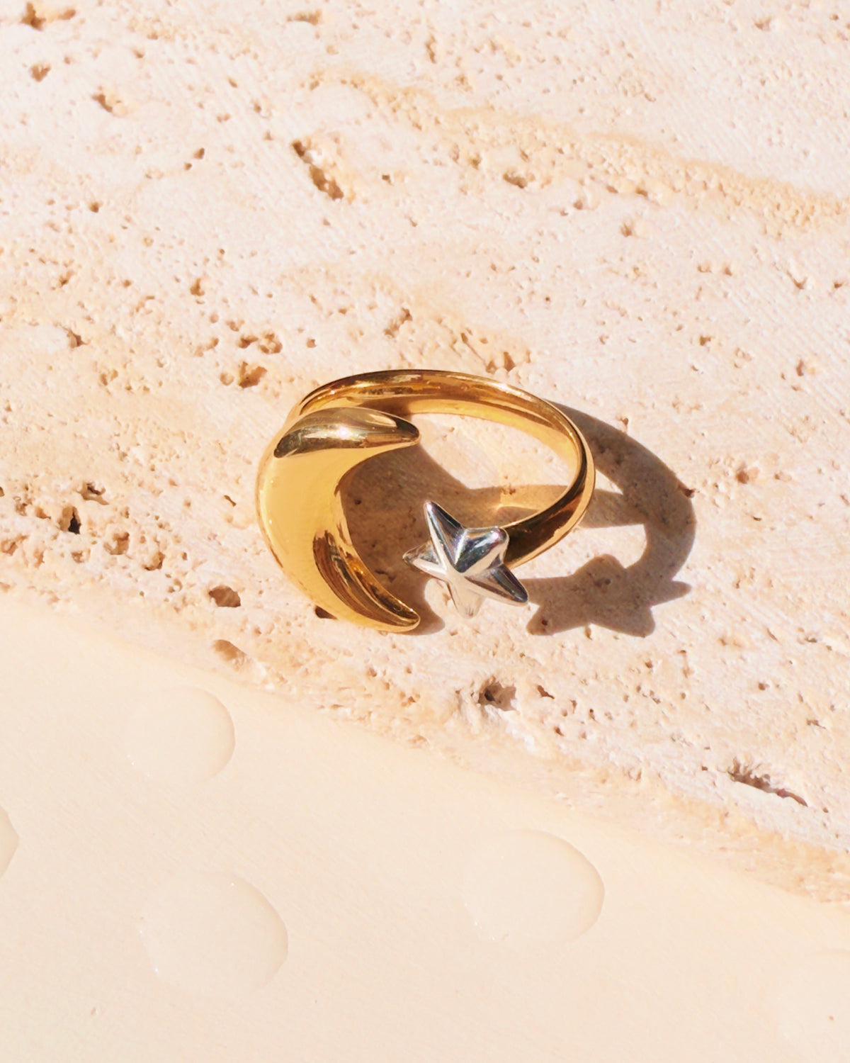 Paxton Two Tone Dual Top Head Silver Star Gold Moon Design Open Ring