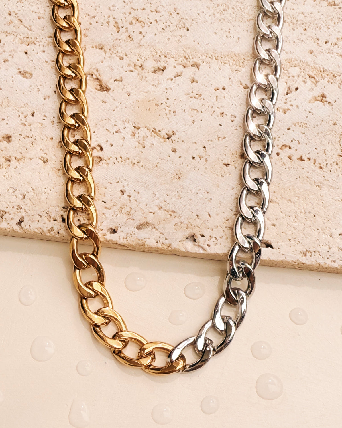 Eunice (Two Tone) Half Silver Half Gold Thick Chunky Cuban Chain Design (Chain Only) Necklace (Copy)