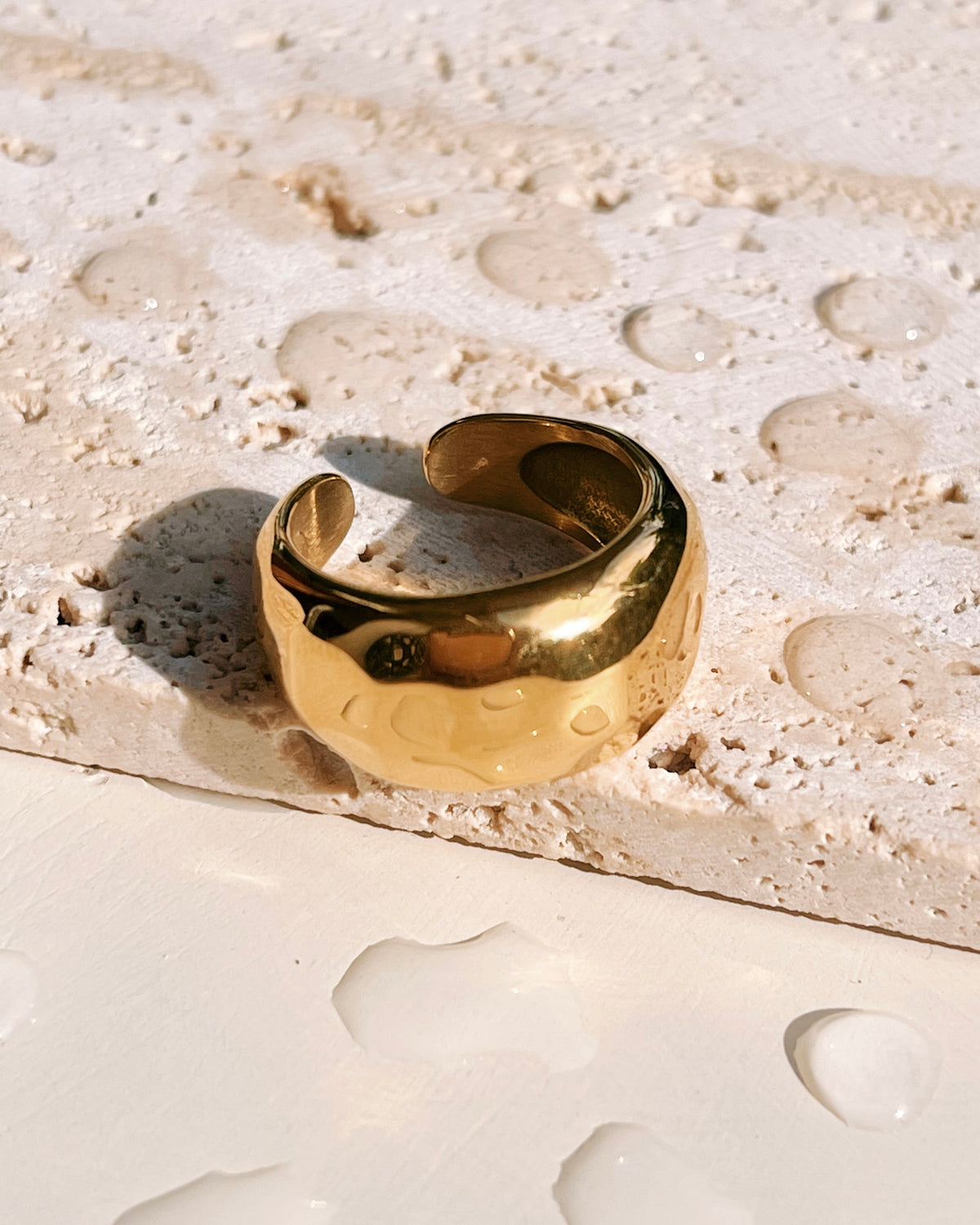 Annie Chunky Hammered Dome Design Open Gold Ring