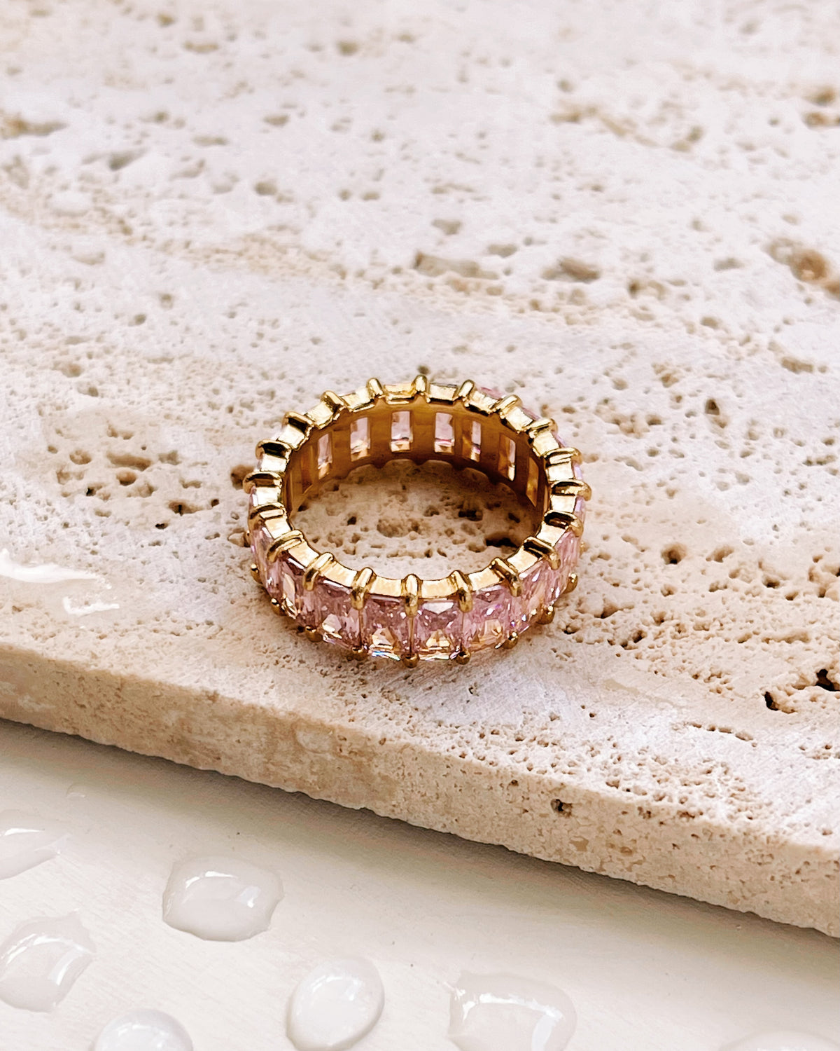 Greer (Pink) Colorful Rectangular Zircon Bezel Setting Gold Ring