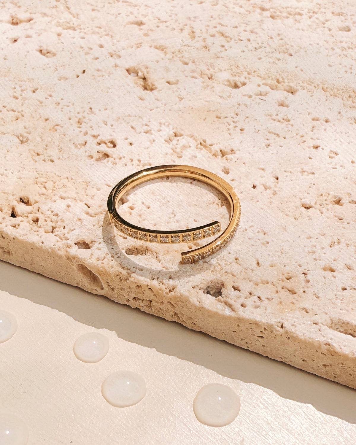 Felicia Zircon Paved Dainty Layered Look Design Gold Open Ring