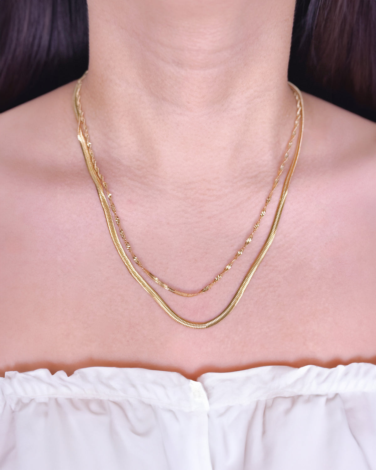 Alani Double Layer Wide Snake Chain Twisted Thin Snake Chain Design (Chain Only) Necklace