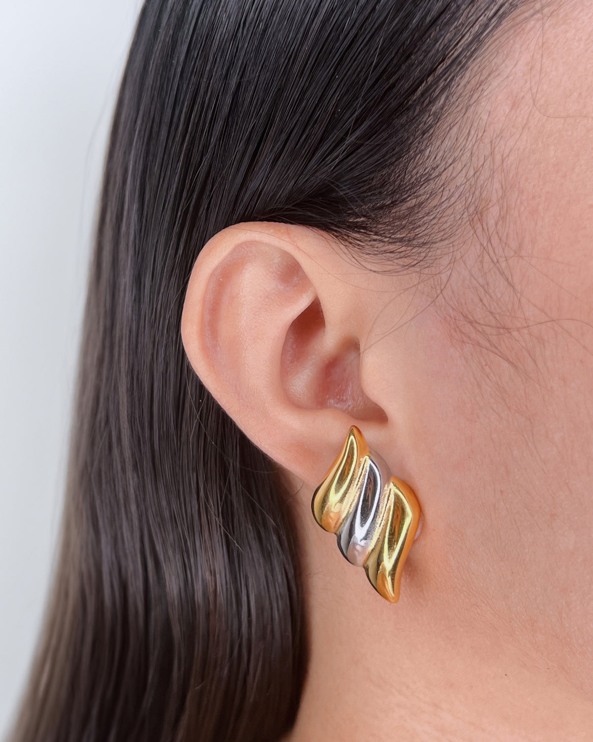 Arabella (Two Tone) Chunky Spiral Swirl Design Silver Gold Stud Earrings