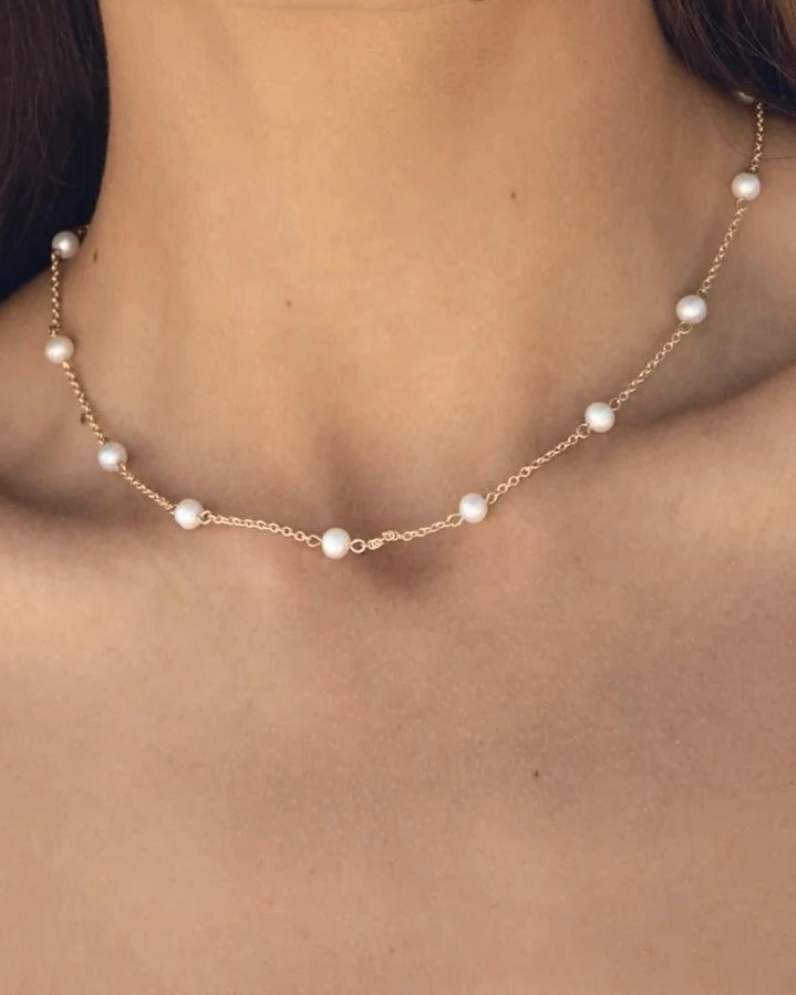 Sydney Baroque Freshwater Pearl Beaded Link Chain Gold Necklace