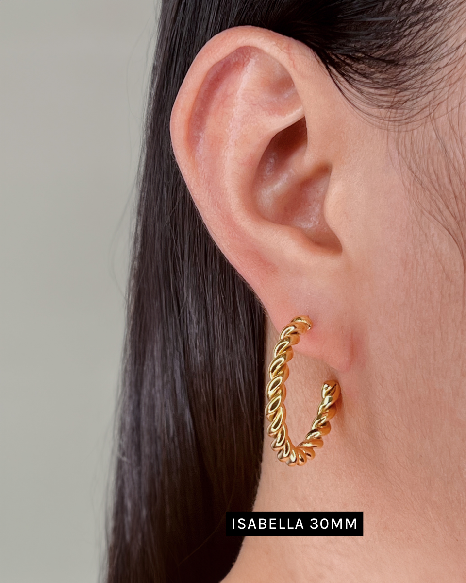 Isabella C-Shaped Thin Twisted Gold Hoops