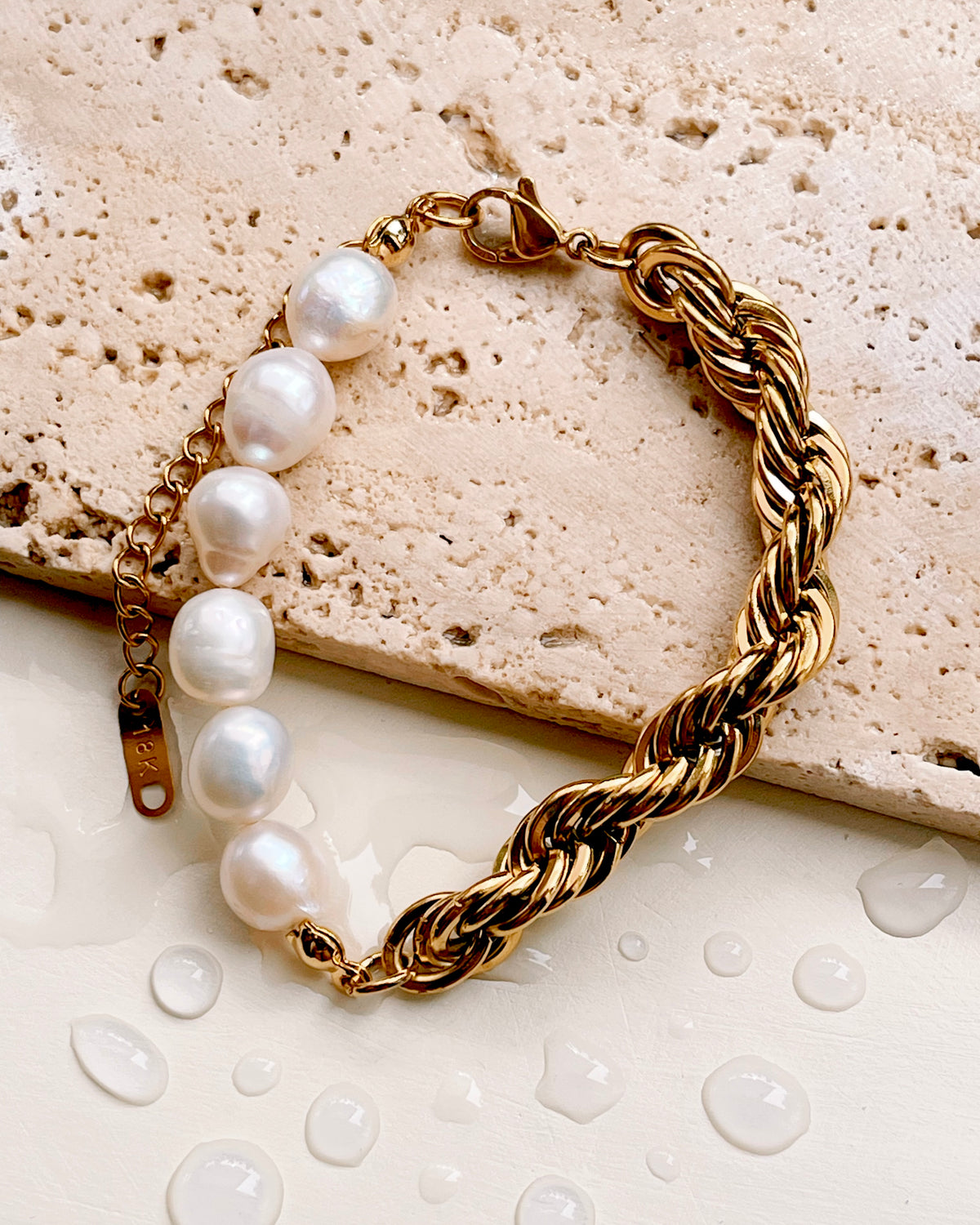 Valentina Baroque Freshwater Pearl Beads Rope Chain Gold Bracelet