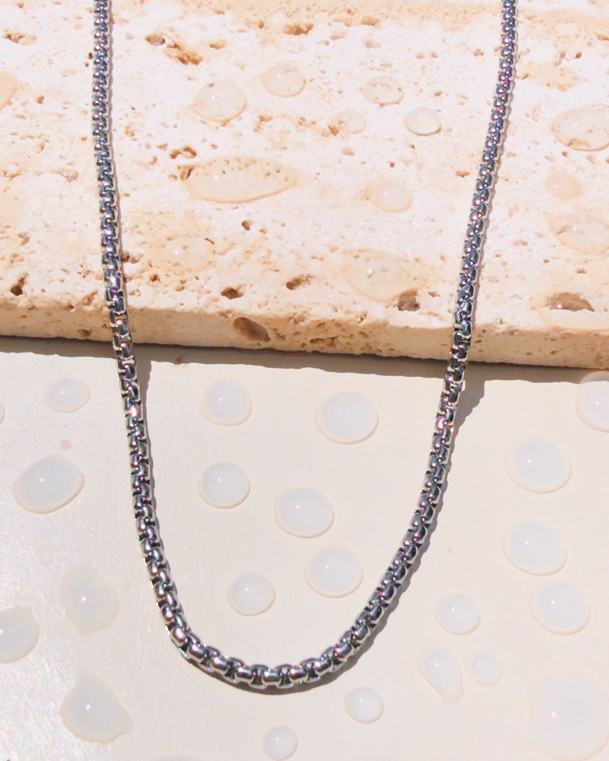 Max (Silver) Thin Rounded Box Link Chain Design (Chain Only) Necklace