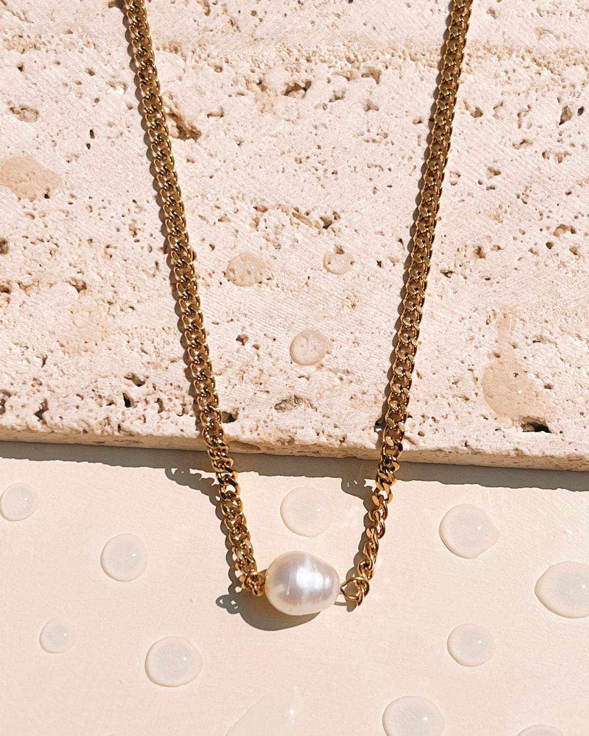 Ariella Round Pearl Classic Cuban Chain Gold Necklace