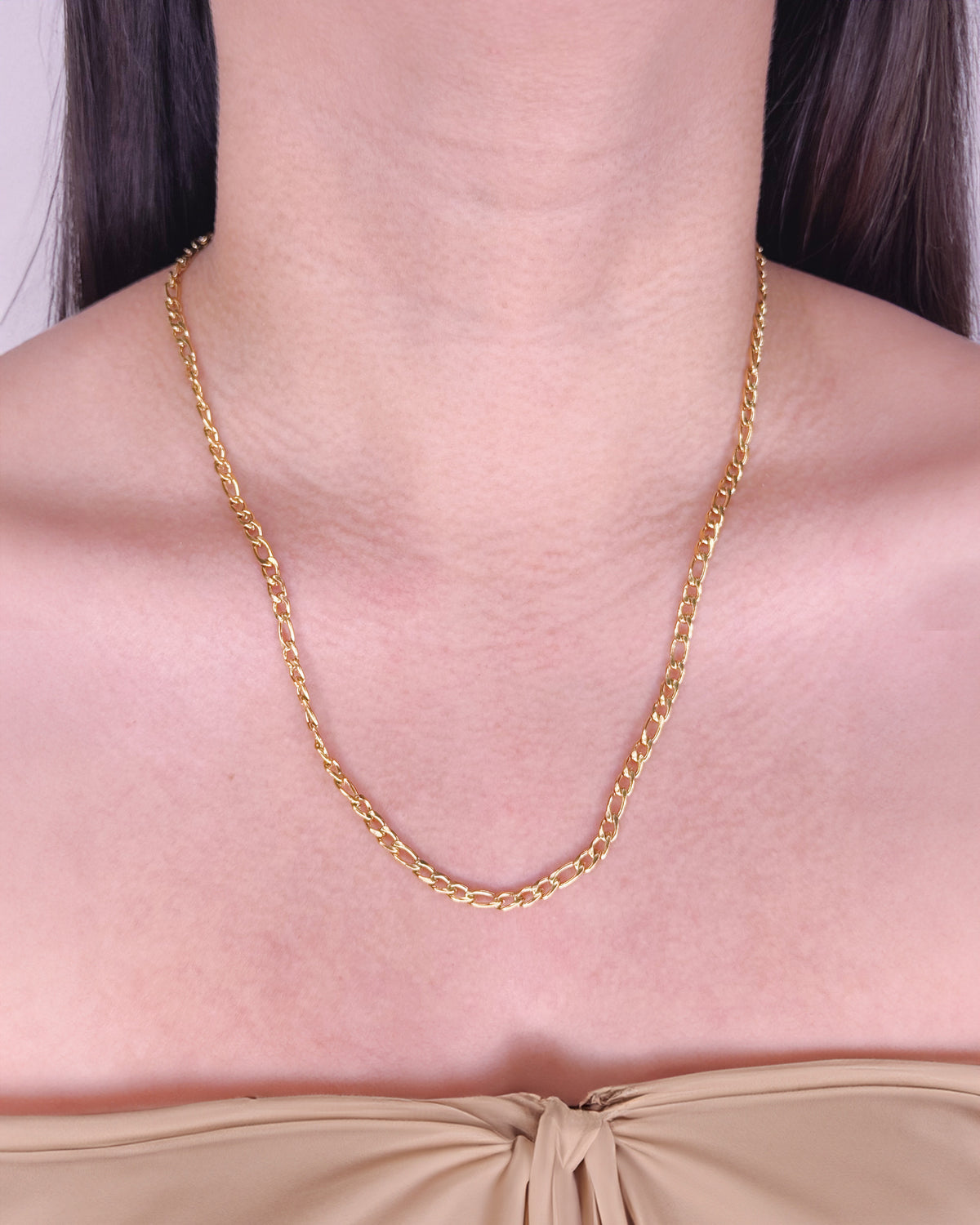 Belinda (Bundle Set) 3 Necklaces Triple Layer Flat Snake Chain Figaro Chain Thin Curb Chain Gold (Chain Only) Necklace