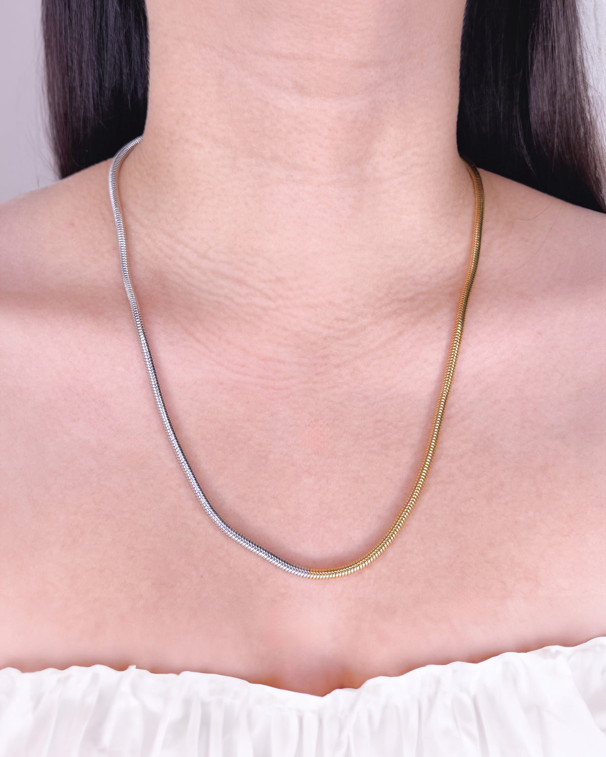 Beverly (Two Tone ) Half Silver Half Gold Cocoon Chain Design (Chain Only) Necklace