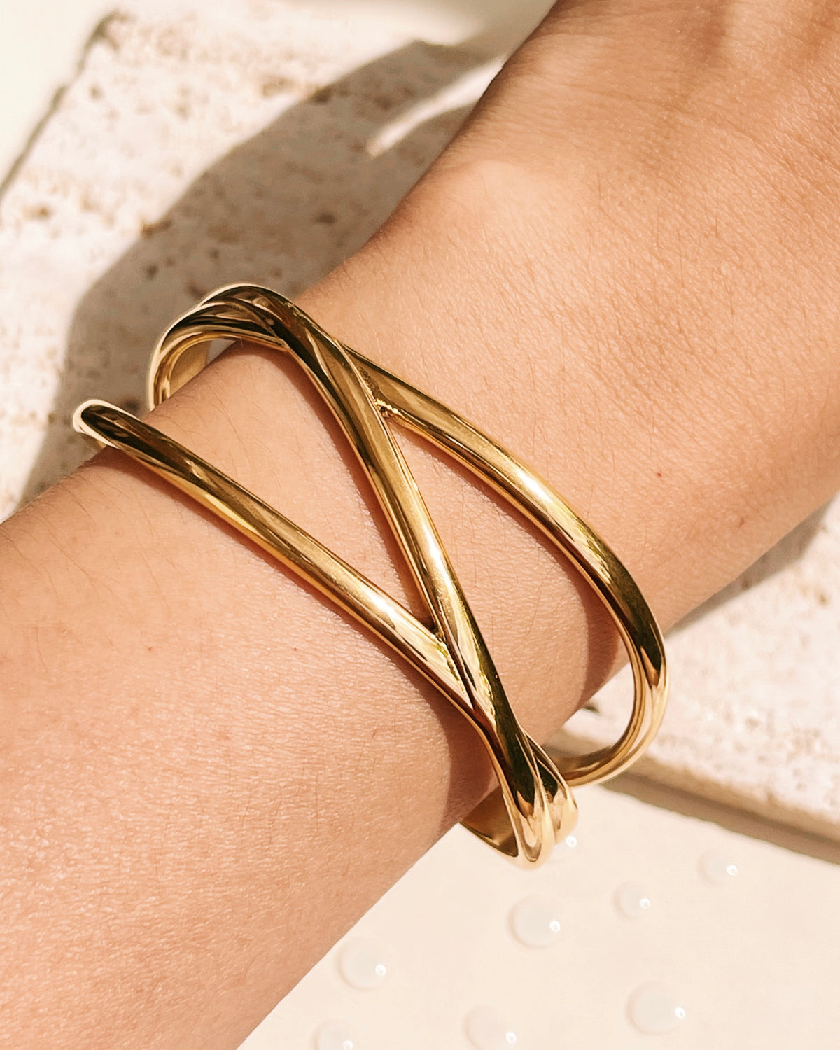 Cheyenne Triple Layer Intertwined Middle Flat Design Gold Bangle