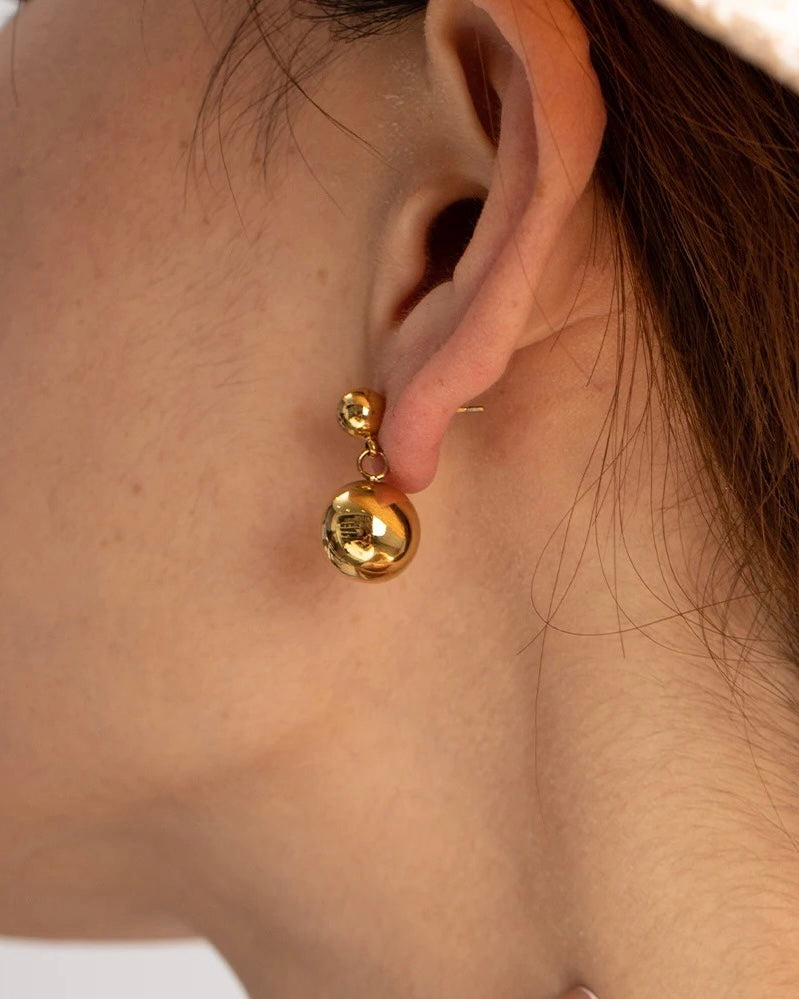 Maisie Round Stud Gold Ball Drop Earrings