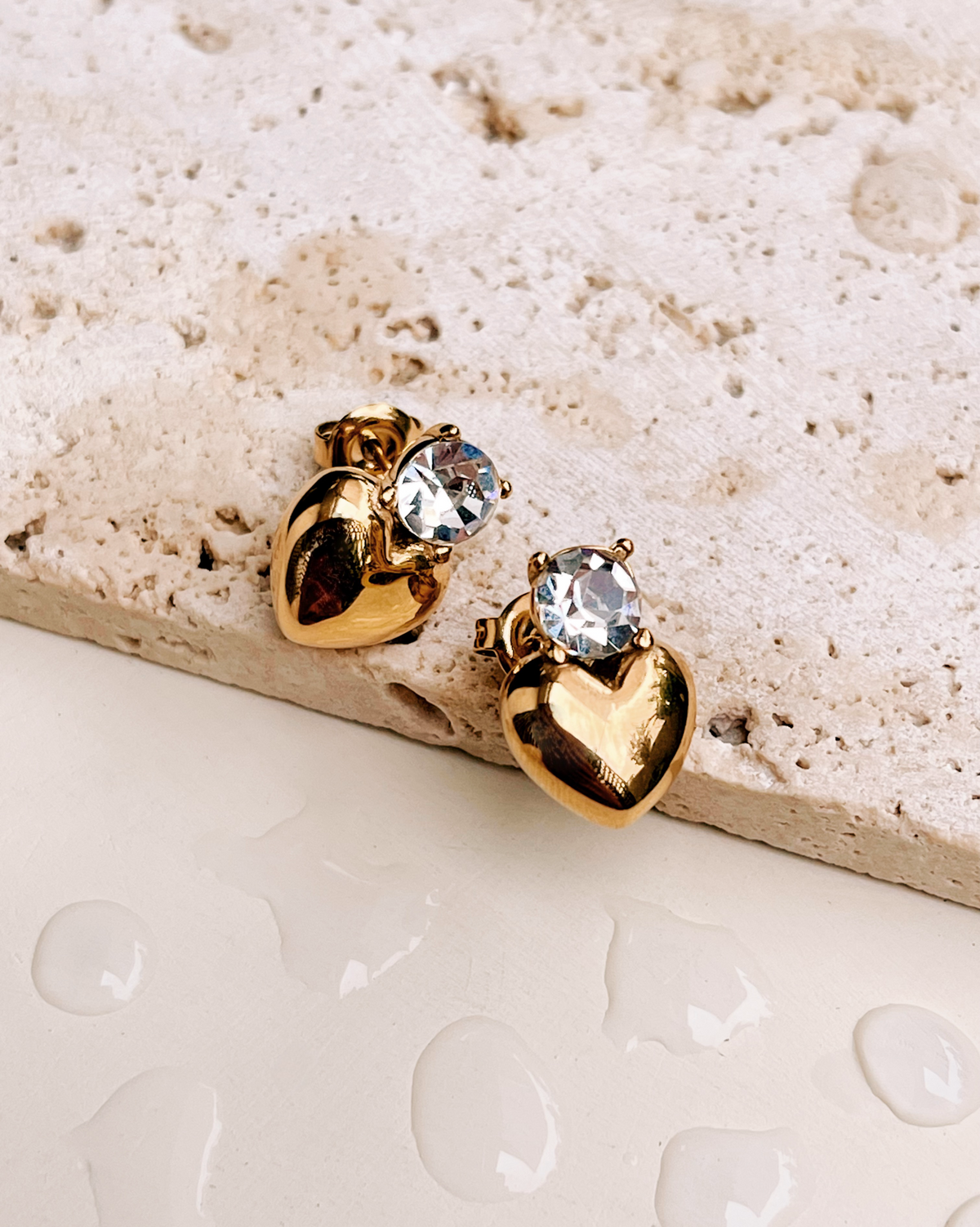 Asher Round Zircon Stud Heart Shaped Gold Drop Earrings