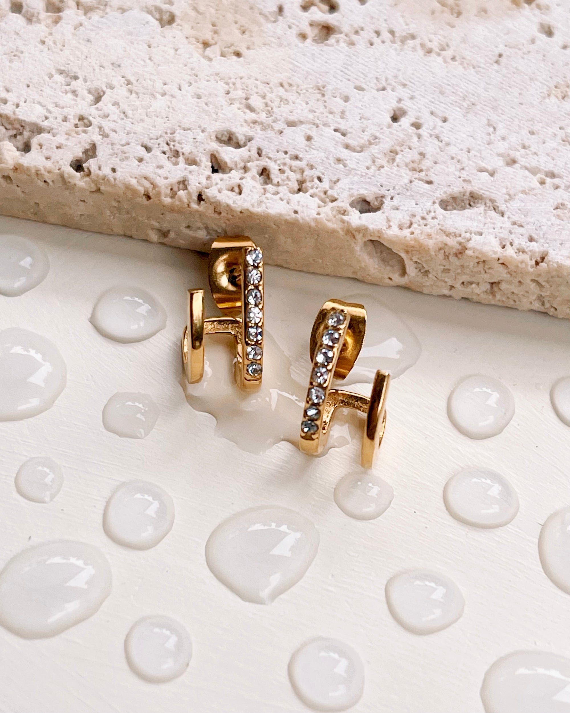 Anne (Gold) Double Layer Zircon Paved Layered Look Studs