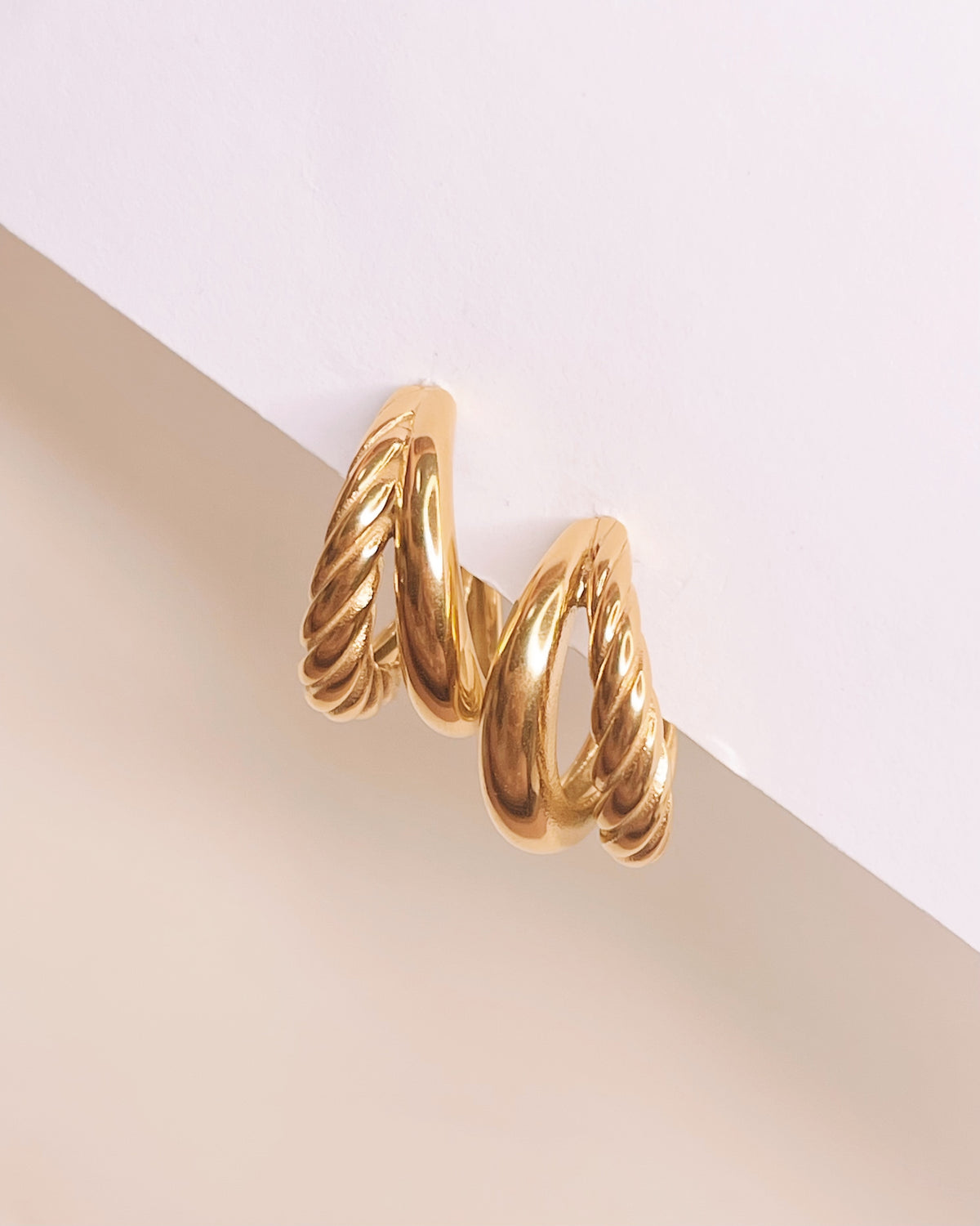 Rosalie (Gold) Chunky Dual Design Smooth Twisted Gold Layered Look Hoops