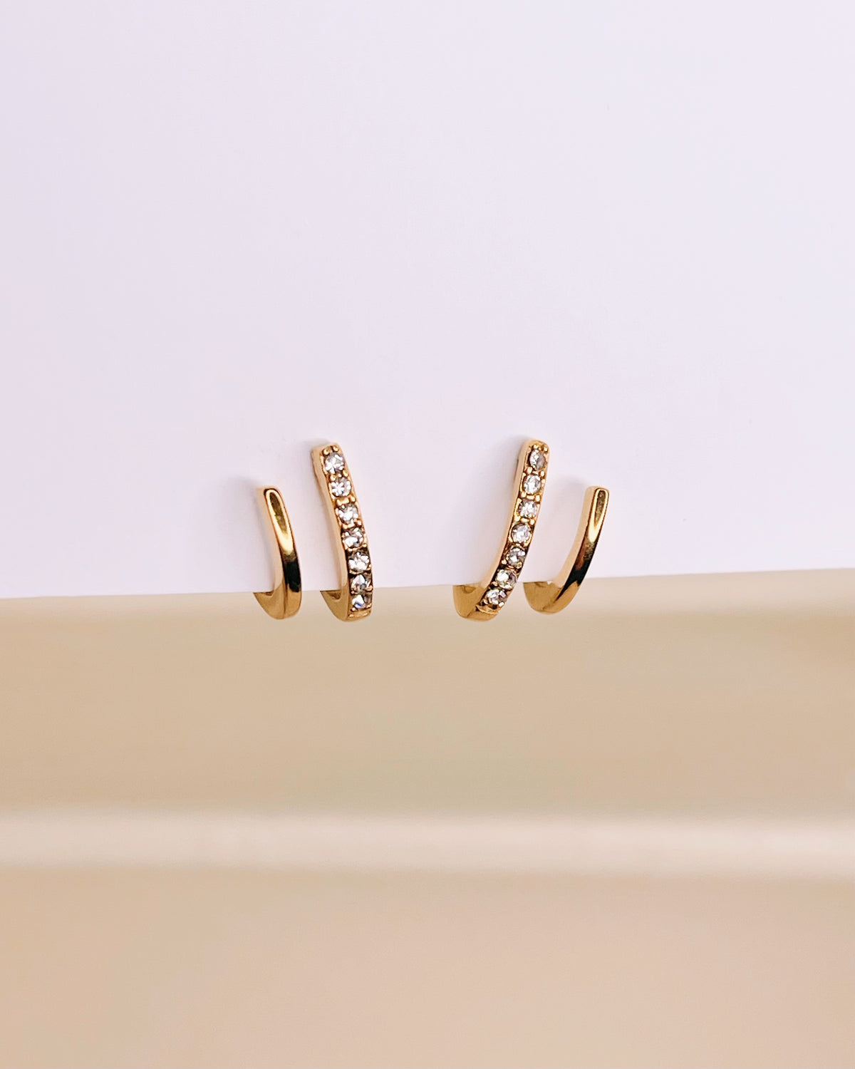 Anne Double Pseudo Hoops Zircon Paved Gold Studs