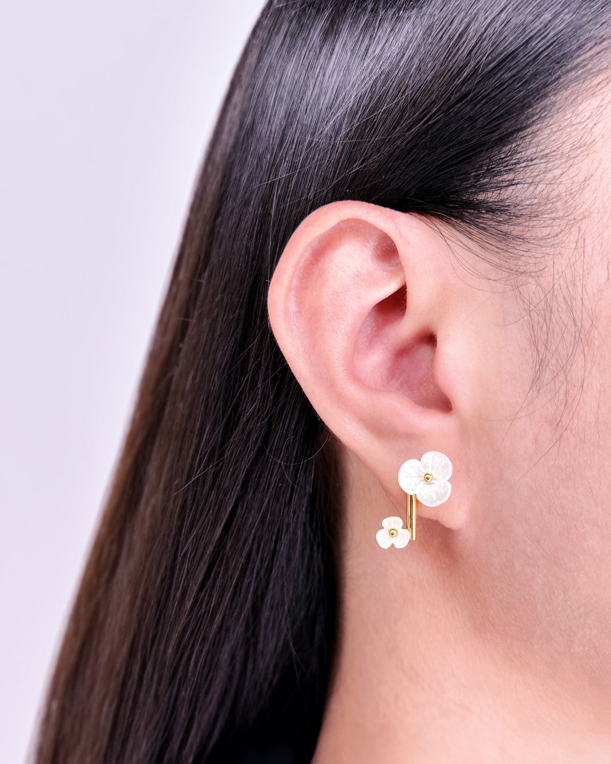 Cindy Shell Stone Small Big Flower Shaped Bar Stud Gold Drop Earrings