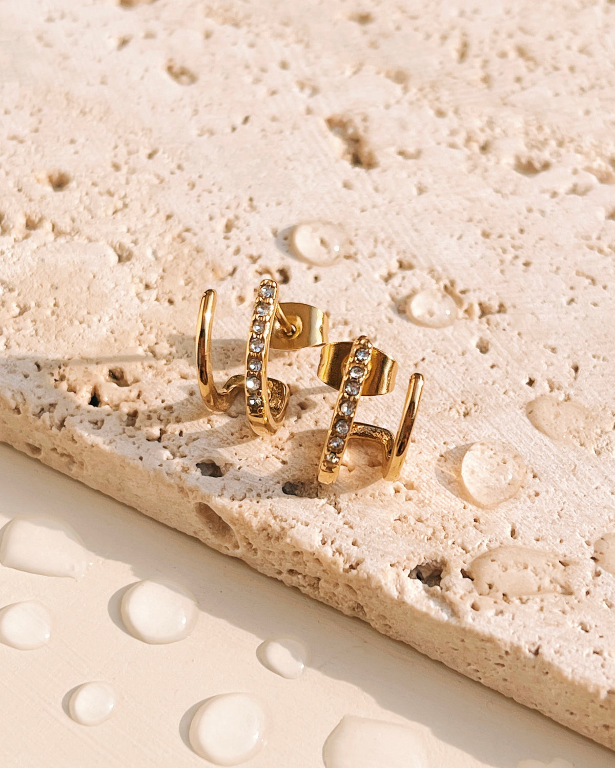 Anne (Gold) Double Layer Zircon Paved Layered Look Studs