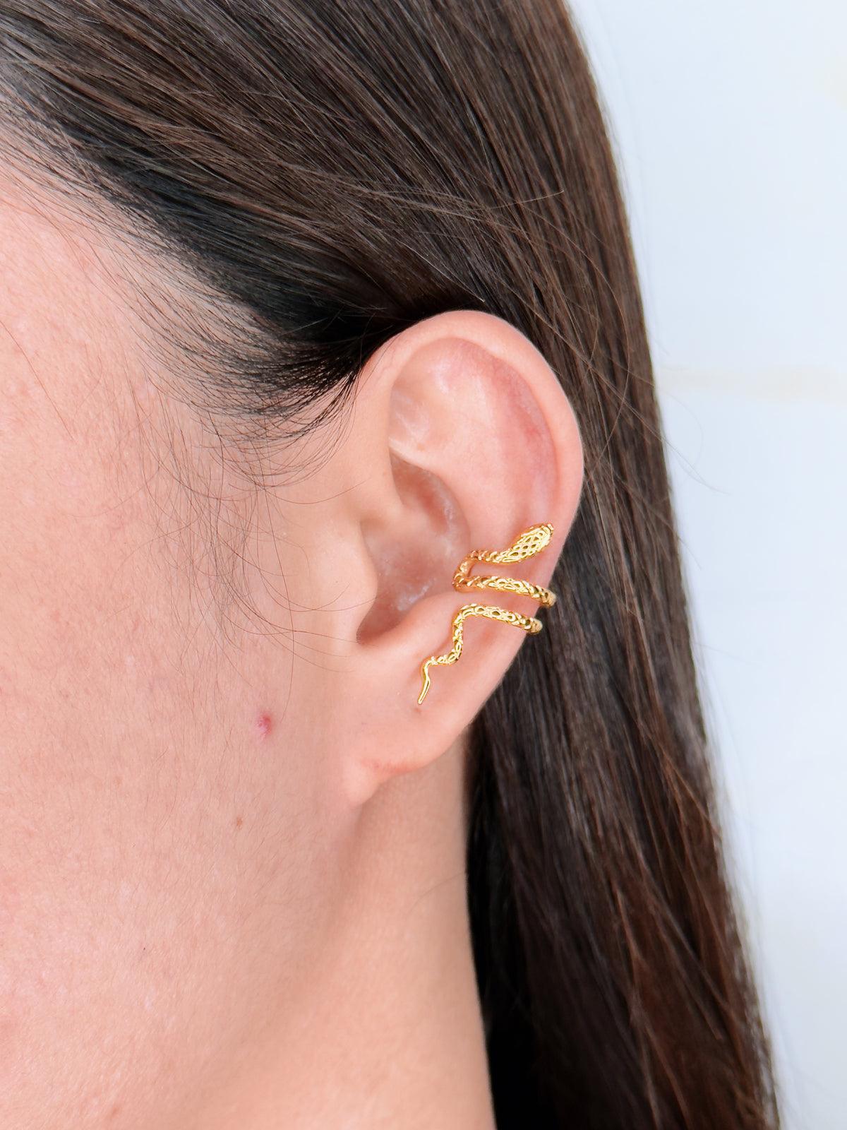 Melissa (Single Piece) Carved Snake Shaped Coiled Design Gold Cuff Earring