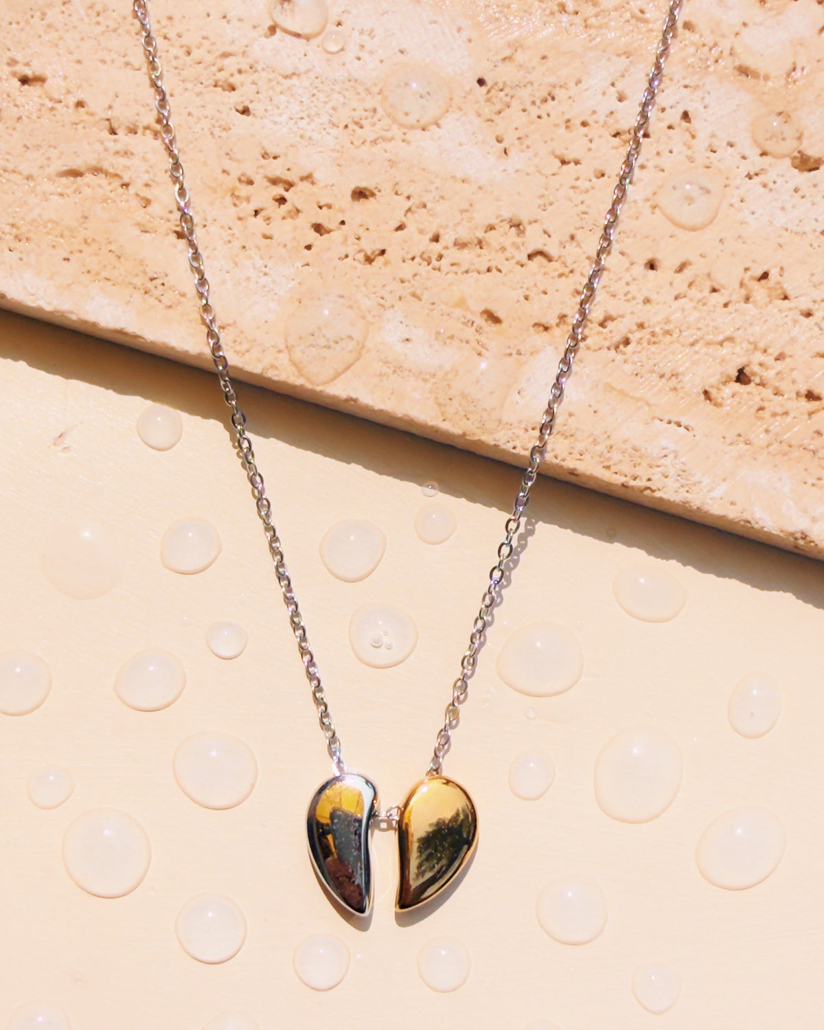 Odessa Two Tone Thin Silver Cable Link Chain Broken Half Silver Half Gold Movable Pendant Necklace