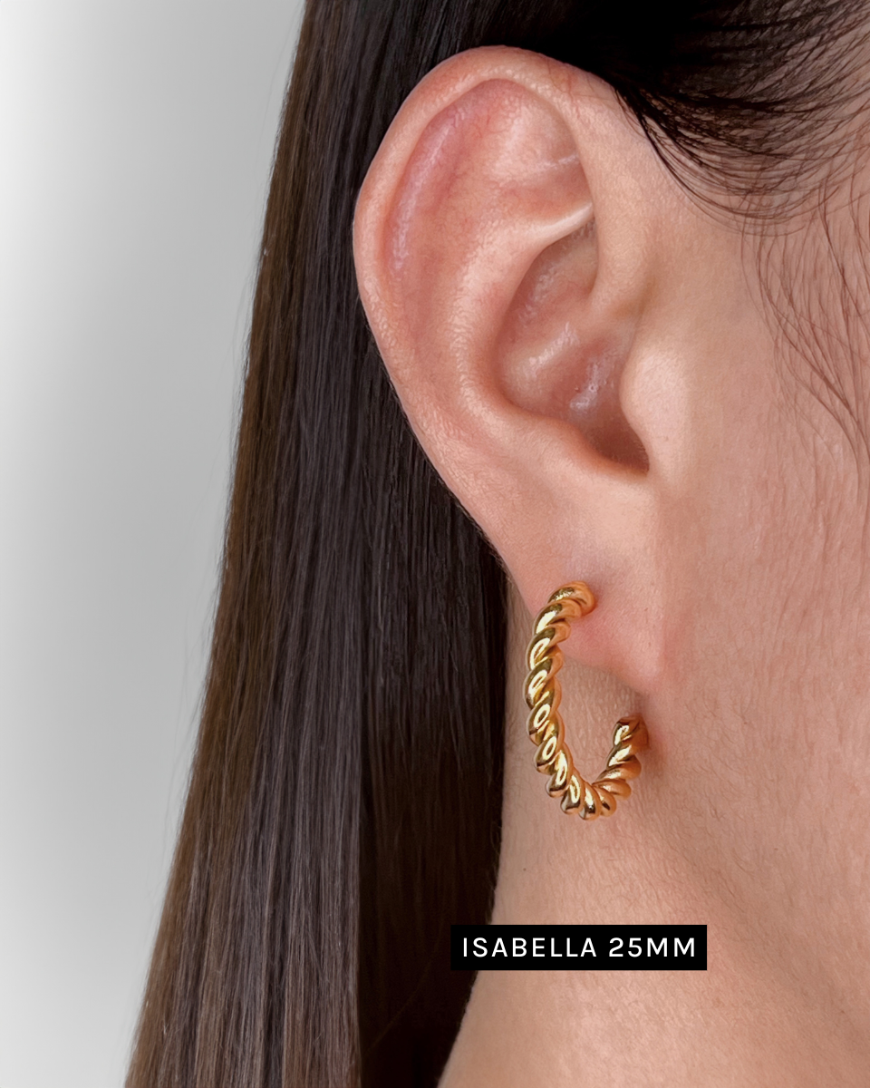 Isabella C-Shaped Thin Twisted Gold Hoops