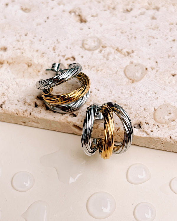 Adrienne (Two Tone) Triple Layer Rope Design C-Shaped Silver Gold Cent ...