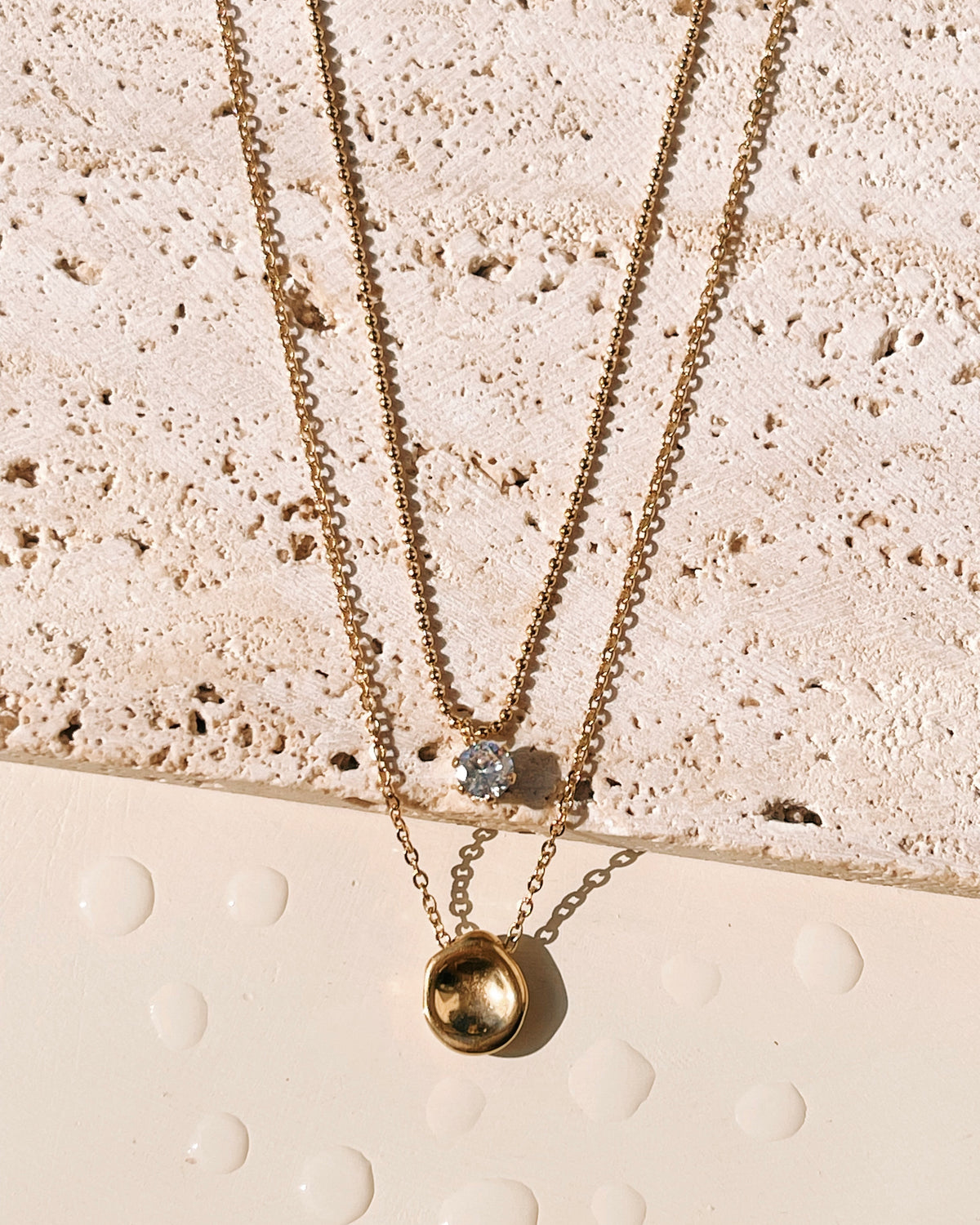 Cristal Double Layer Ball Beads Chain Round Zircon Pendant Link Chain Hammered Coin Pendant Gold Necklace