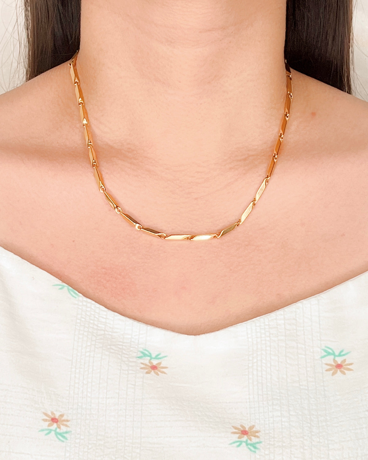 Jesse (Gold) Minimalist Diagonal Bar Link Chain Choker (Chain Only) Necklace