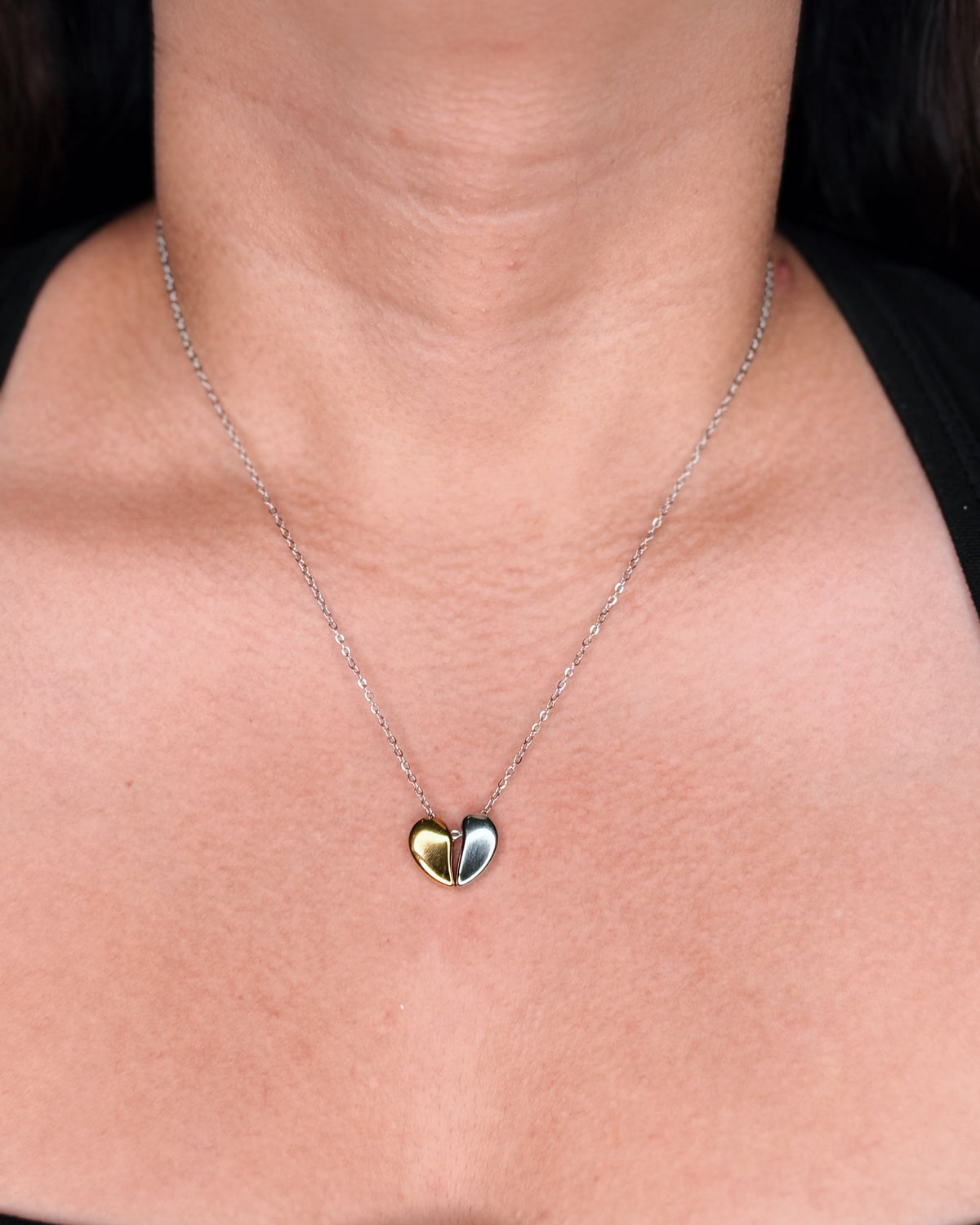 Odessa Two Tone Thin Silver Cable Link Chain Broken Half Silver Half Gold Movable Pendant Necklace
