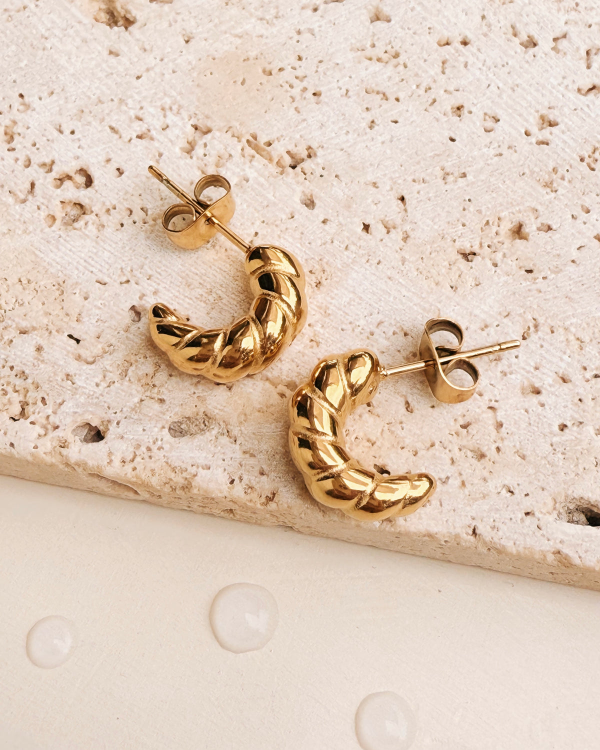 Evangeline Croissant Design Gold Stud Drop Earrings