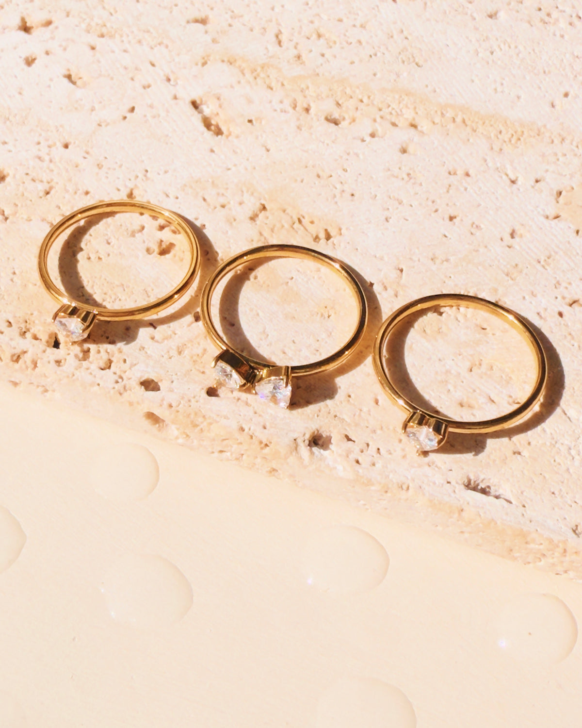 Patricia (Bundle Set) Triple Layer Zircon Heart Shaped Top Head Design Thin Band Clover Leaf Shaped Stackable Ring