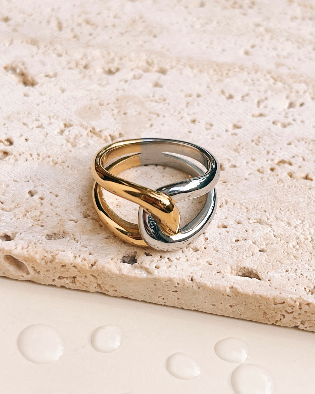 Allie (Two Tone) Half Silver Half Gold Winding Design Ring