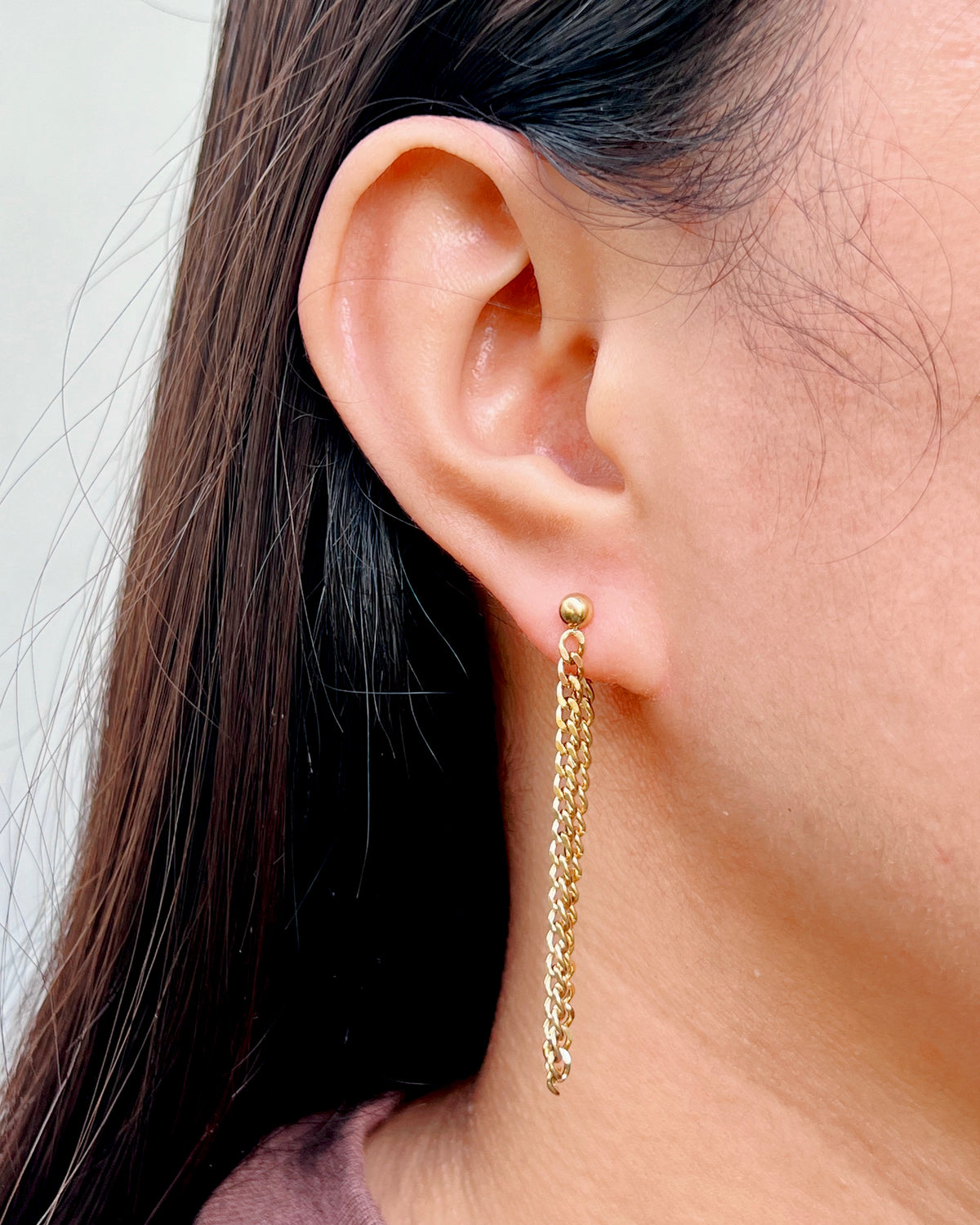 Lacey Round Ball Stud Curb Chain Gold Drop Earrings