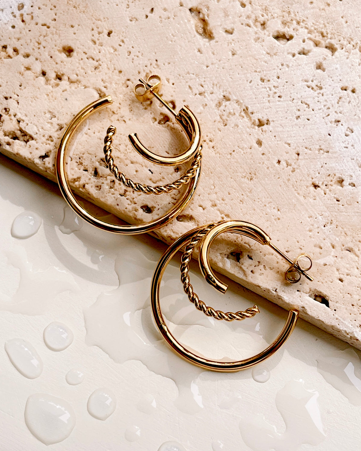 Florence Triple Layer Twisted Gold Layered Look Hoops