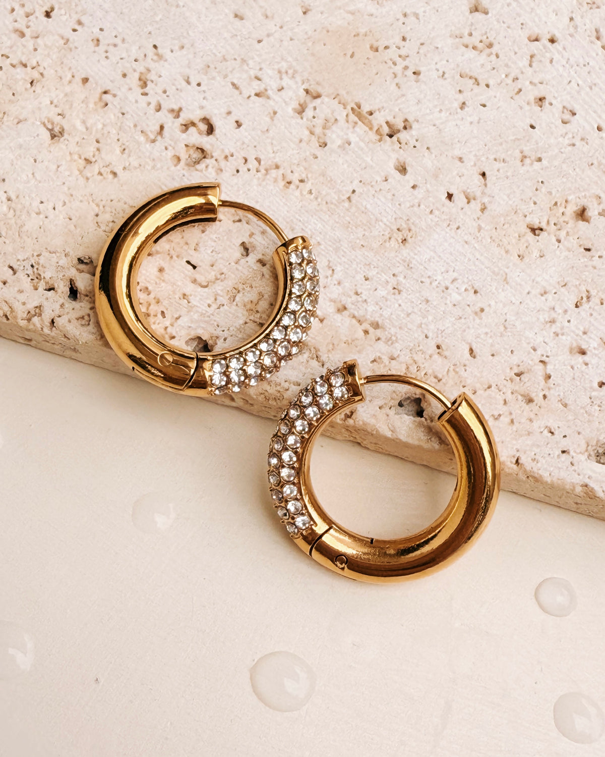 Dara Smaller Zircon Front Paved Round Gold Hoops