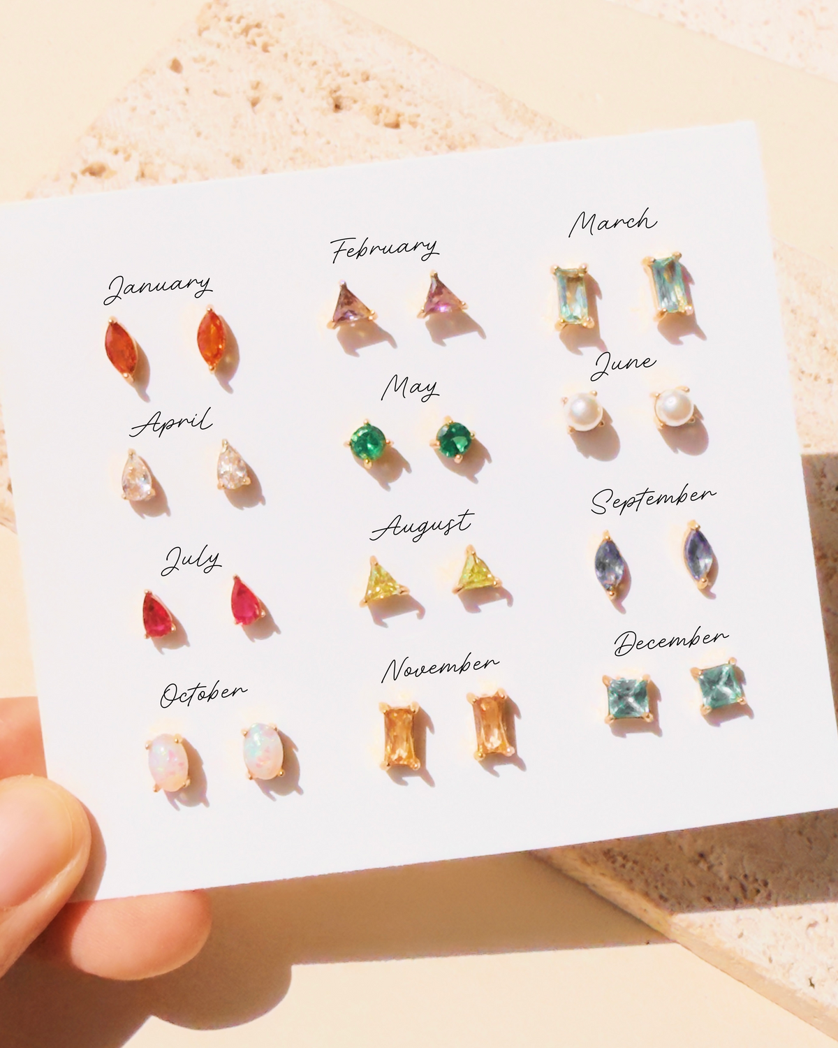 Ophelia Birthstone Birth Month Color Multi Design Zircon Gold Studs