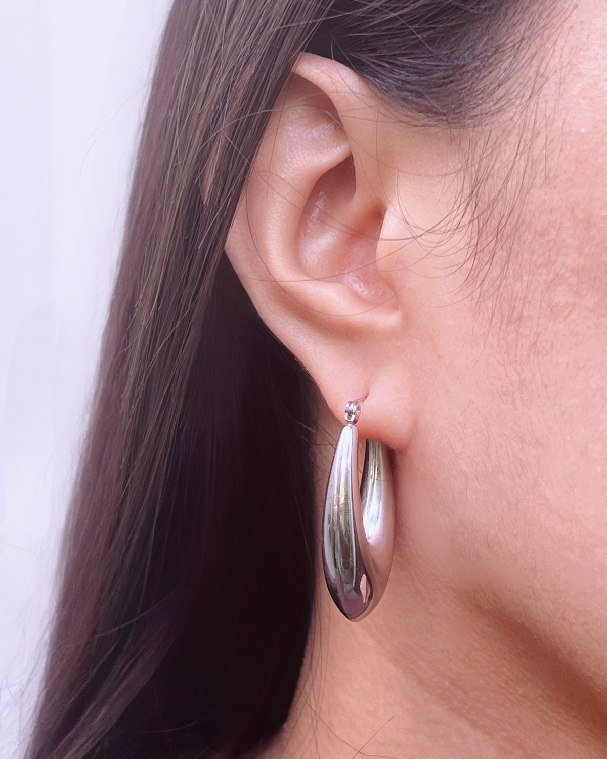 Katie (Silver) Pointed Teardrop Design Chunky Hoops