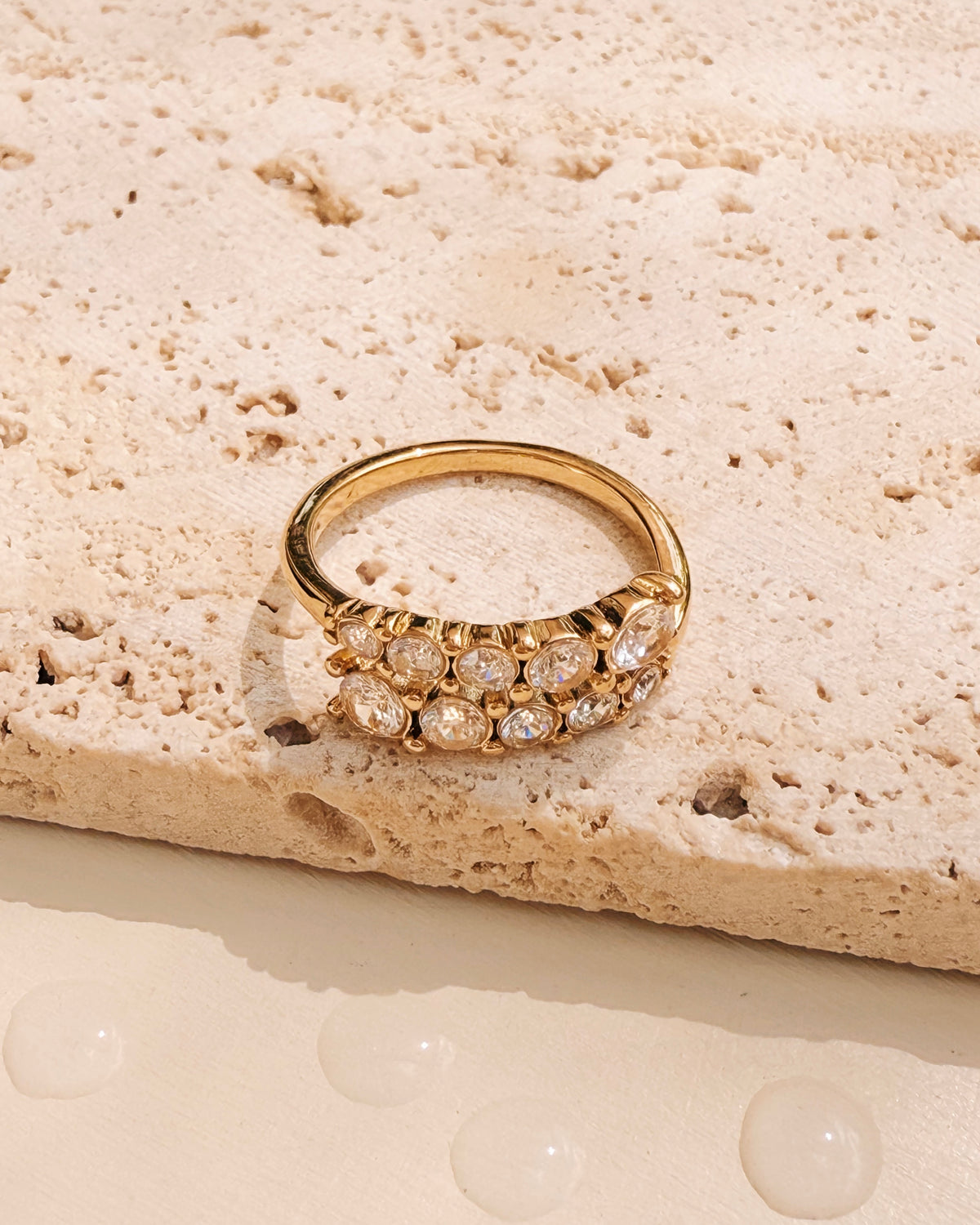 Gwen Double Layer Round Zircon Paved Bezel Setting  Layered Look Design Gold Open Ring