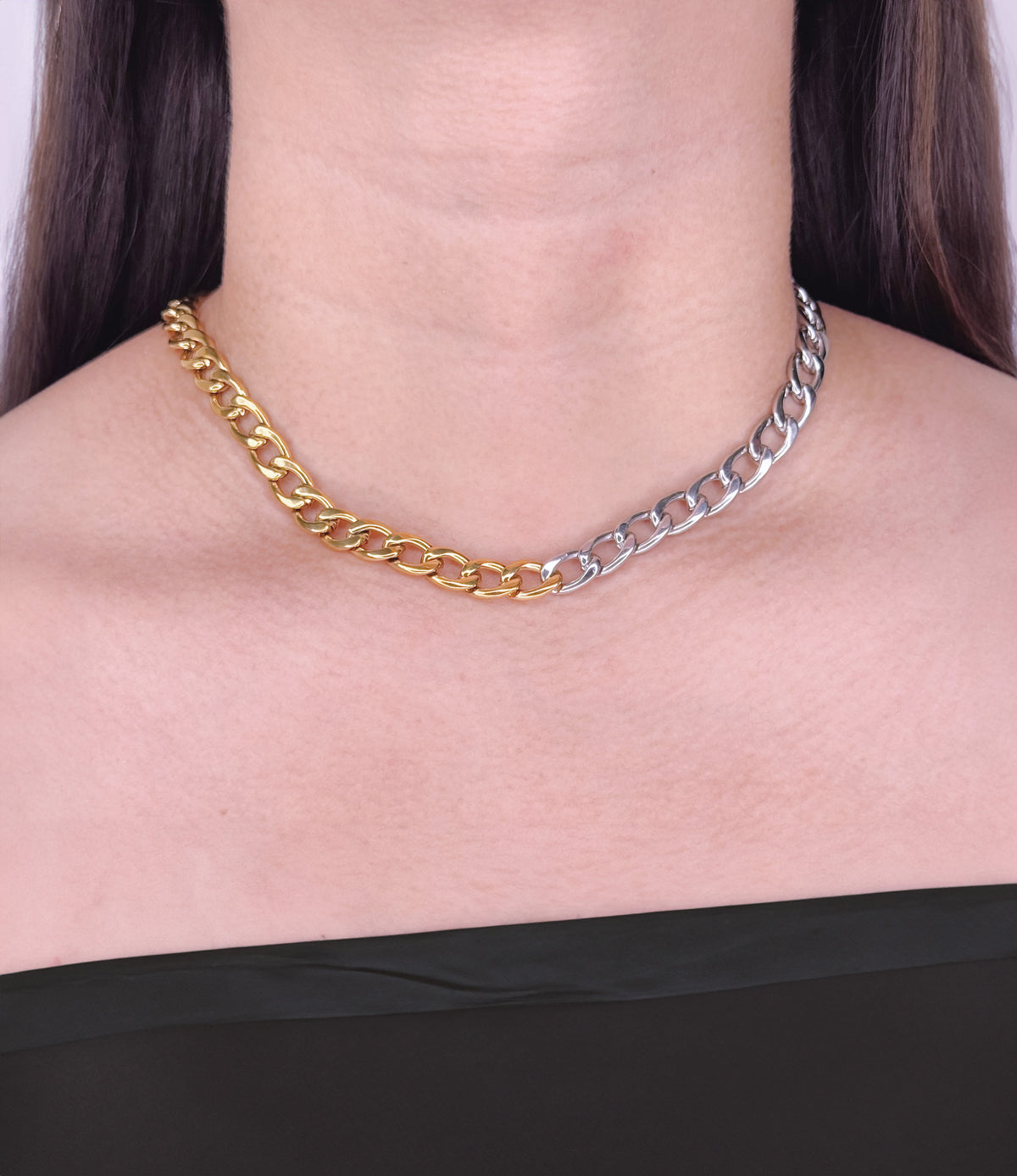 Eunice (Two Tone) Half Silver Half Gold Thick Chunky Cuban Chain Design (Chain Only) Necklace (Copy)